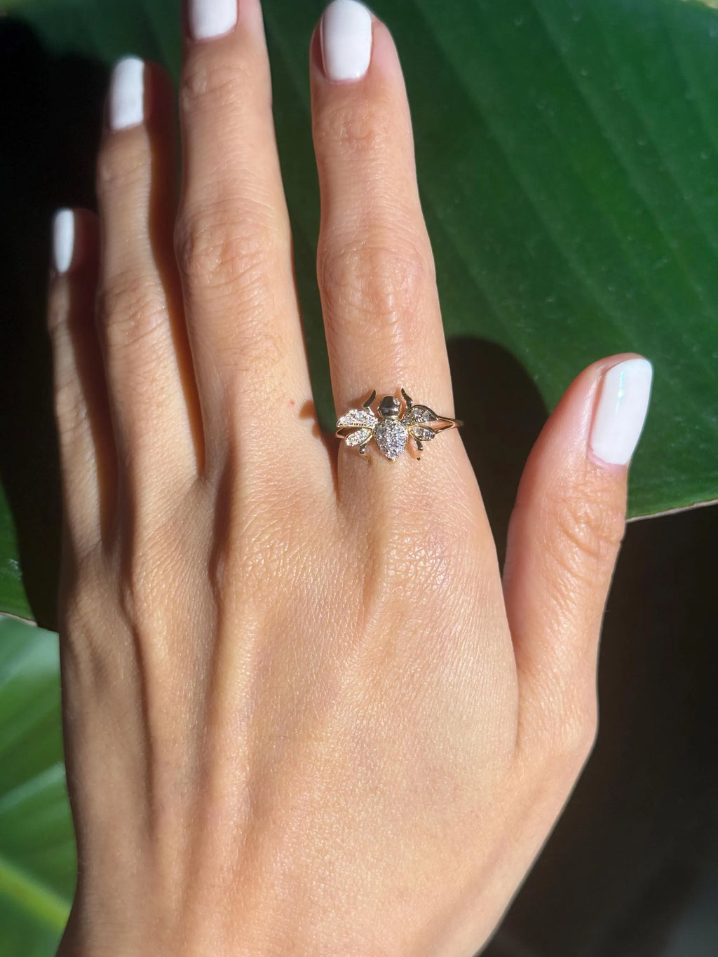 Beetle Diamond Ring in 14k Yellow Gold