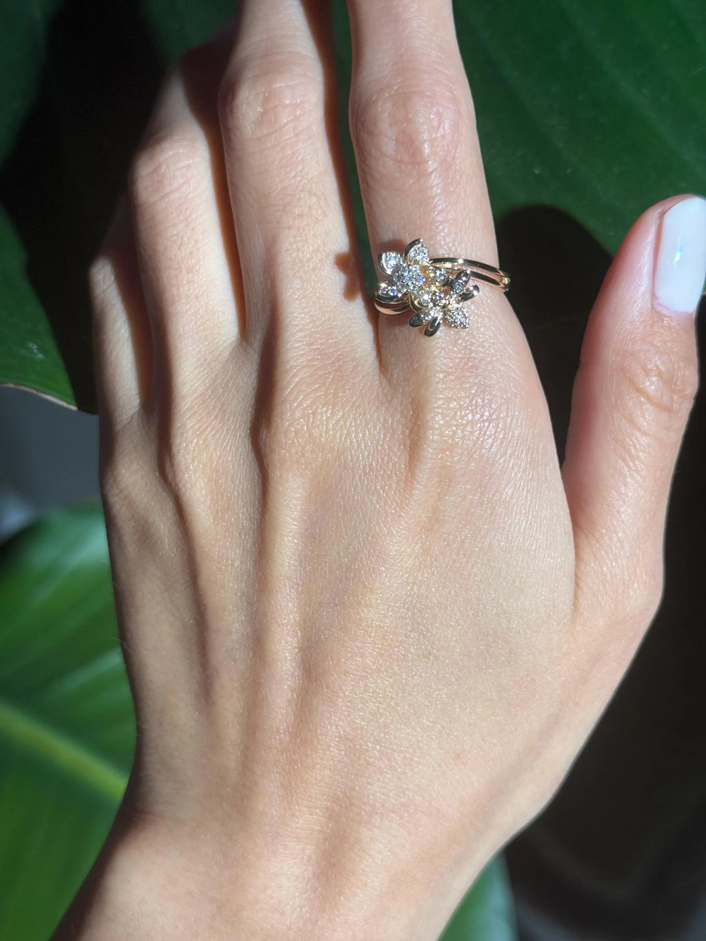 Floral Beetle Diamond Ring in 14k Yellow Gold