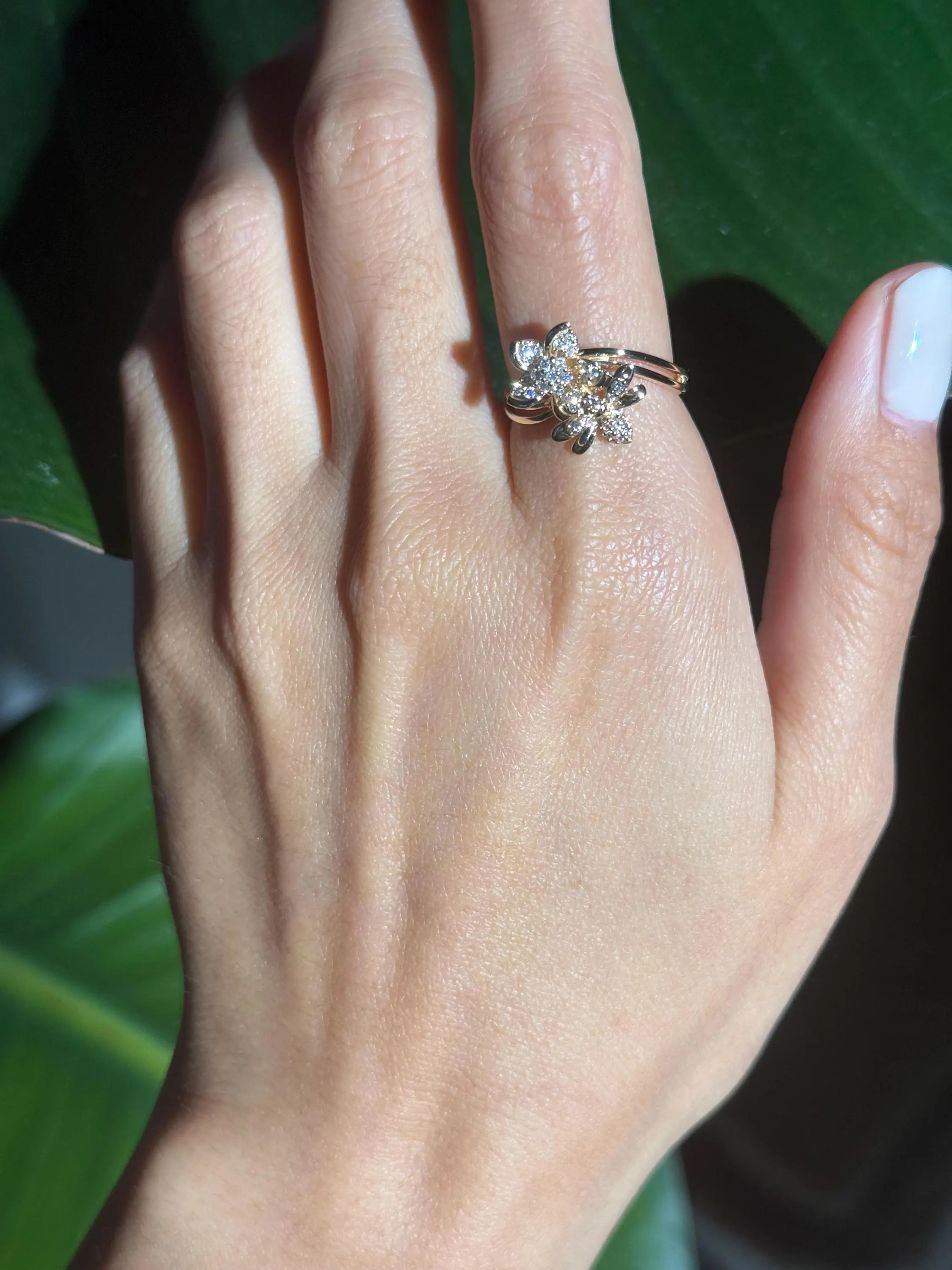 Floral Beetle Diamond Ring in 14k Yellow Gold