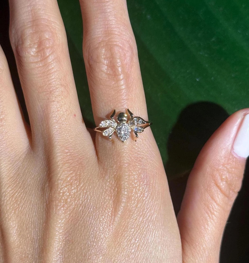 Beetle Diamond Ring in 14k Yellow Gold