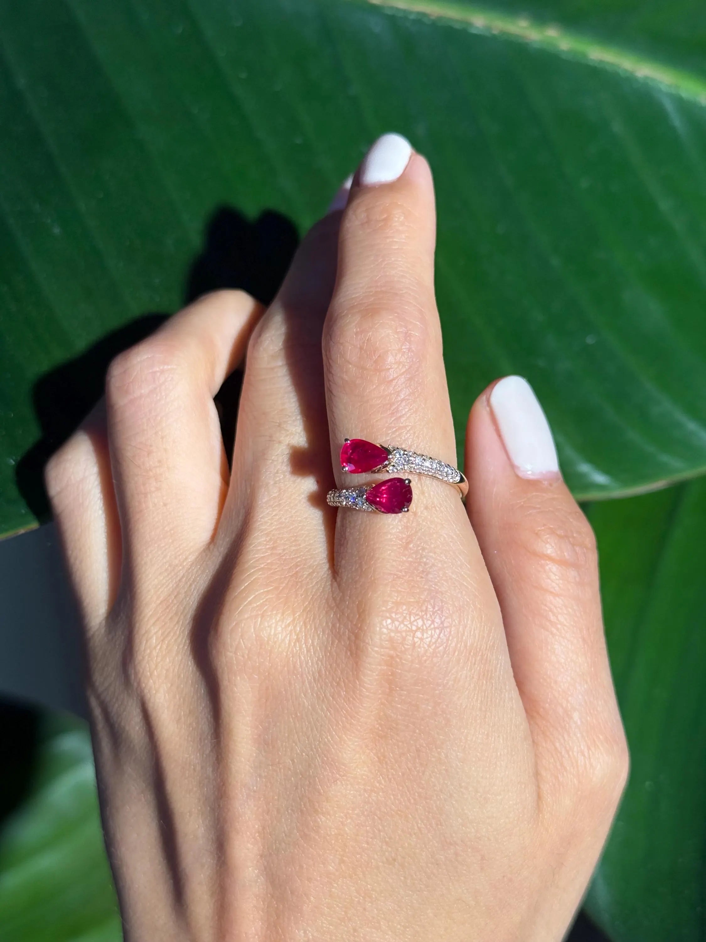 Toi et Moi Ruby Diamond Ring in 14k Yellow Gold