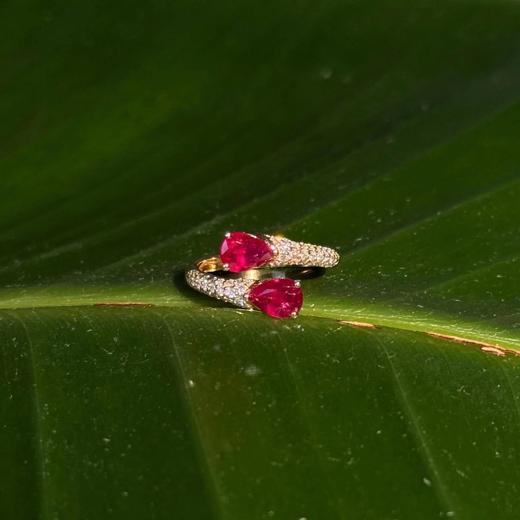 Toi et Moi Ruby Diamond Ring in 14k Yellow Gold