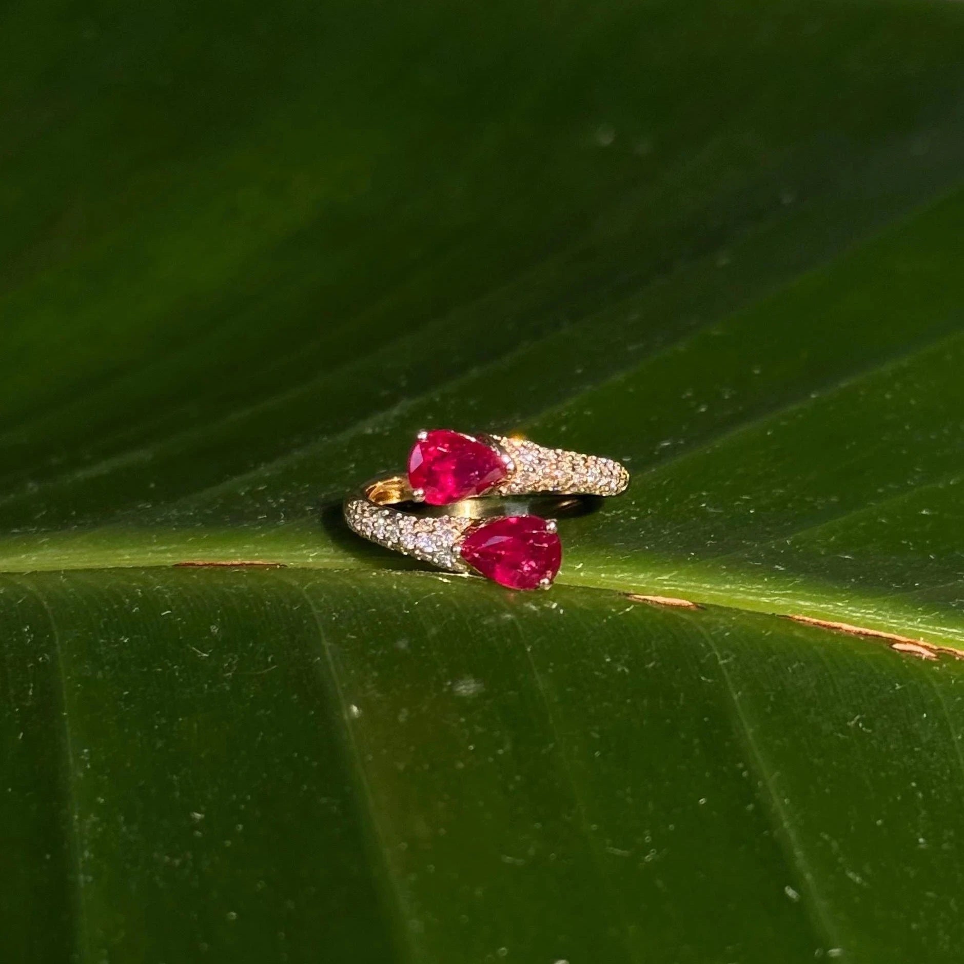 Toi et Moi Ruby Diamond Ring in 14k Yellow Gold