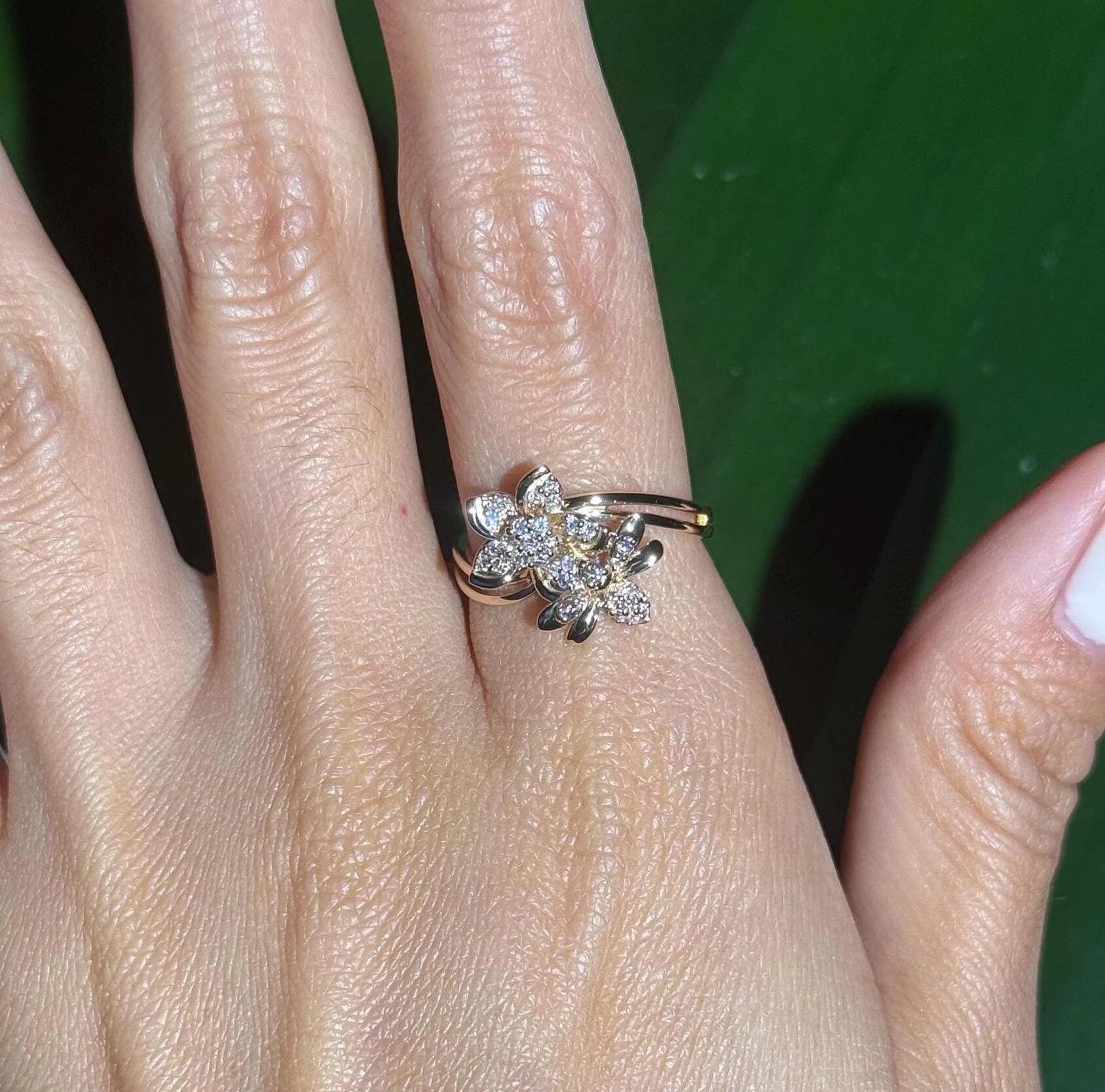 Floral Beetle Diamond Ring in 14k Yellow Gold