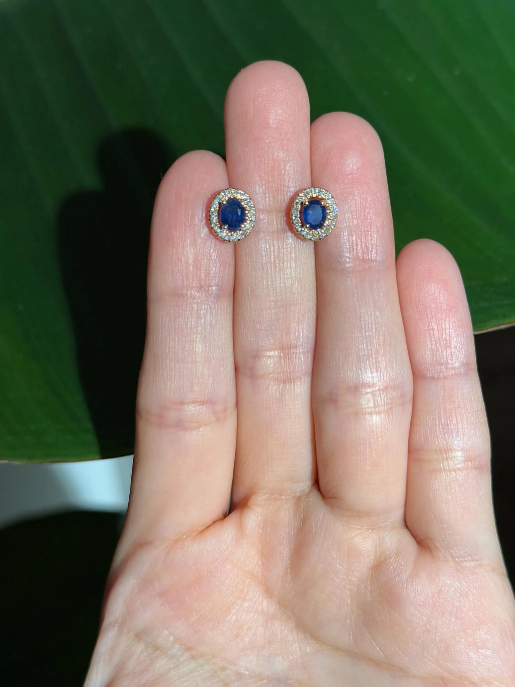 Sapphire Diamond Halo Stud Earrings in 14k Yellow Gold