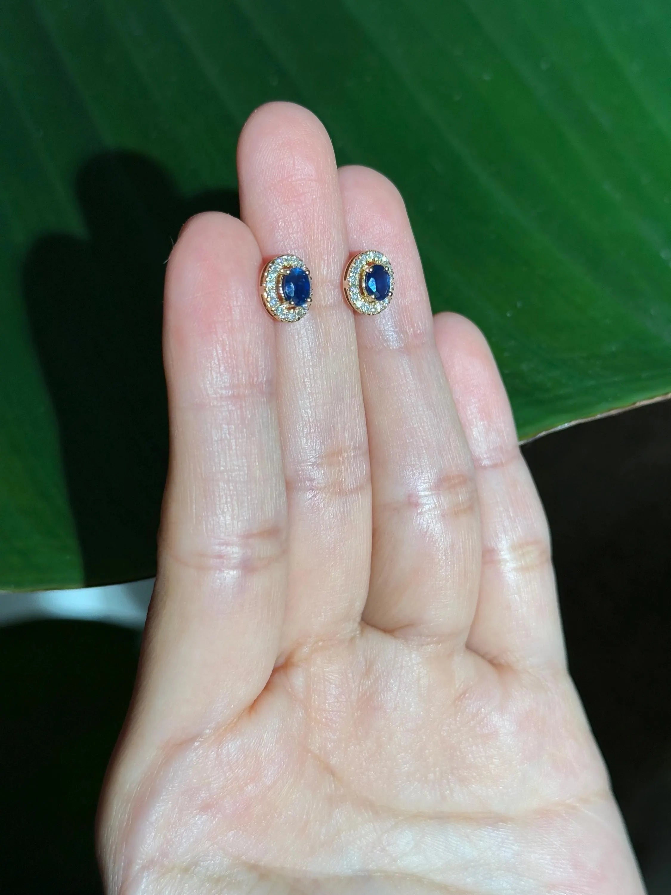 Sapphire Diamond Halo Stud Earrings in 14k Yellow Gold