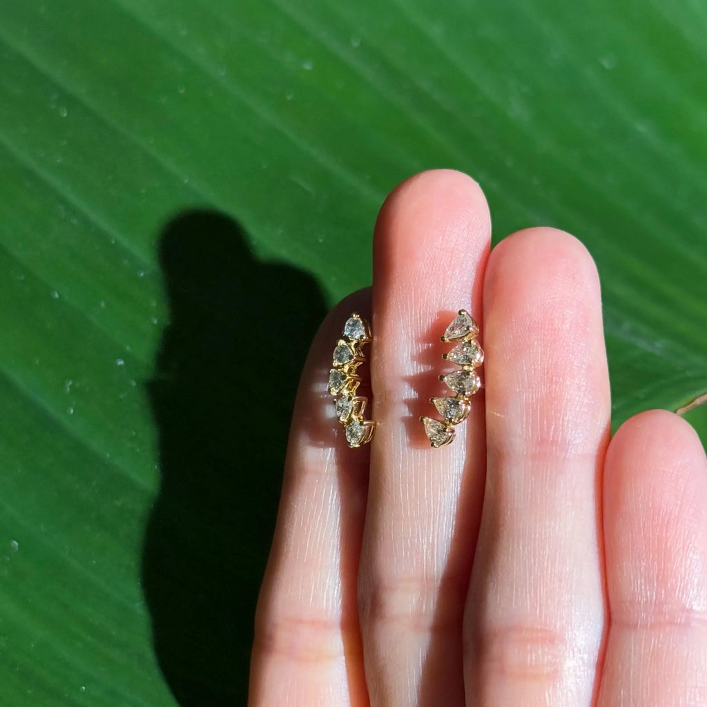 Diamond Stud Crawler Earrings in 18k Yellow Gold