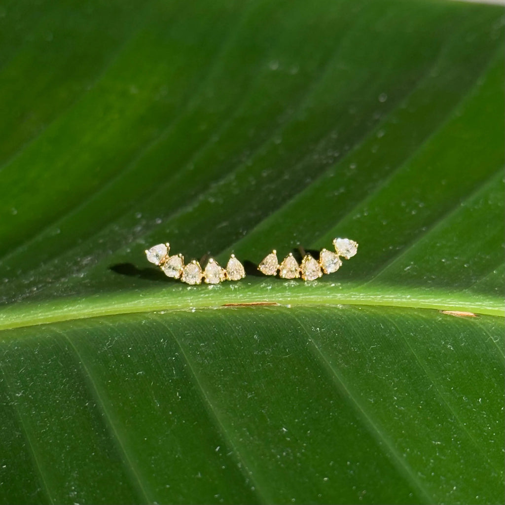 Diamond Stud Crawler Earrings in 18k Yellow Gold