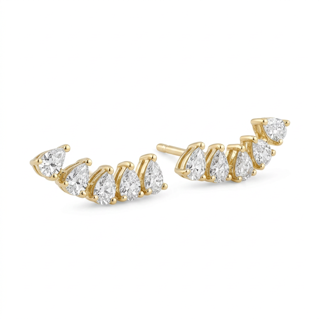 Pear Diamond Ear Crawler Earrings in 18K Yellow Gold – 0.81 CTW Fine Jewelry