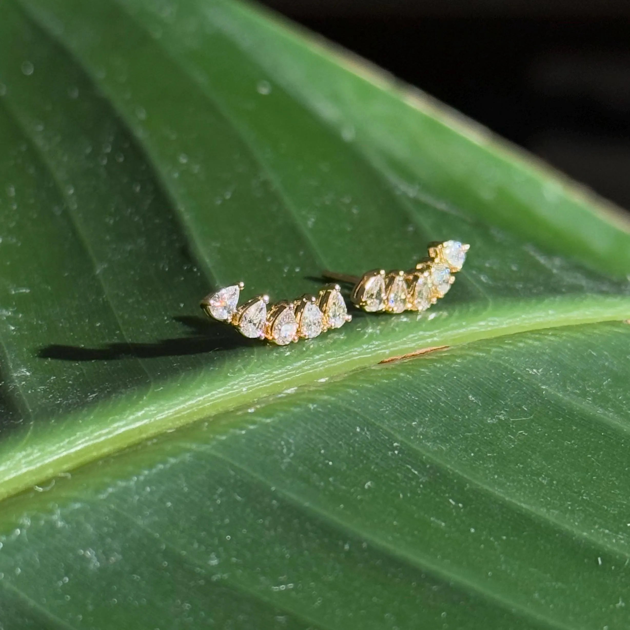 Diamond Stud Crawler Earrings in 18k Yellow Gold