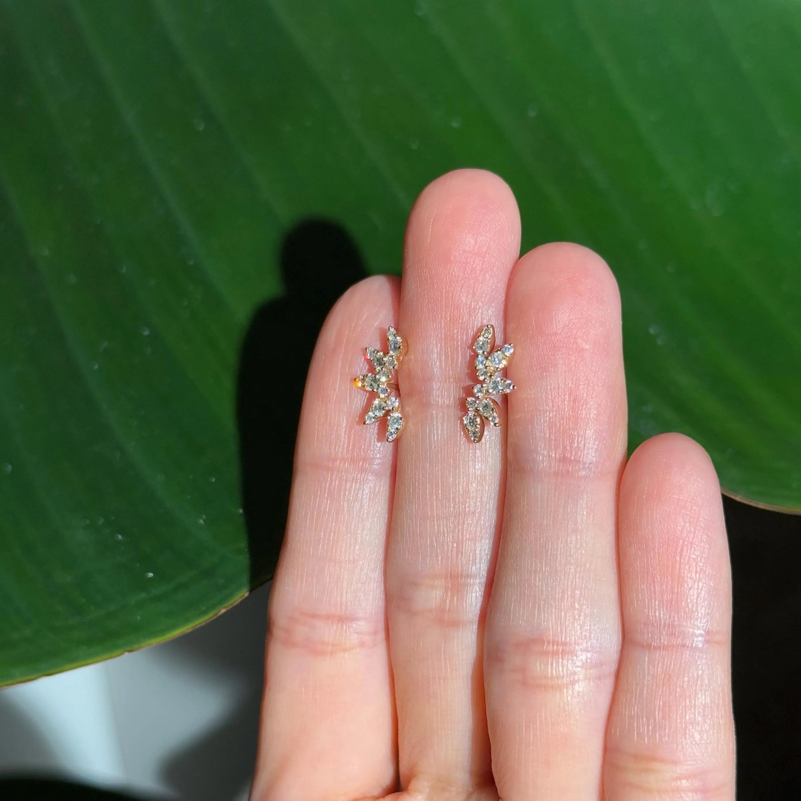 Diamond Stud Crawler Earrings in 14k Yellow Gold