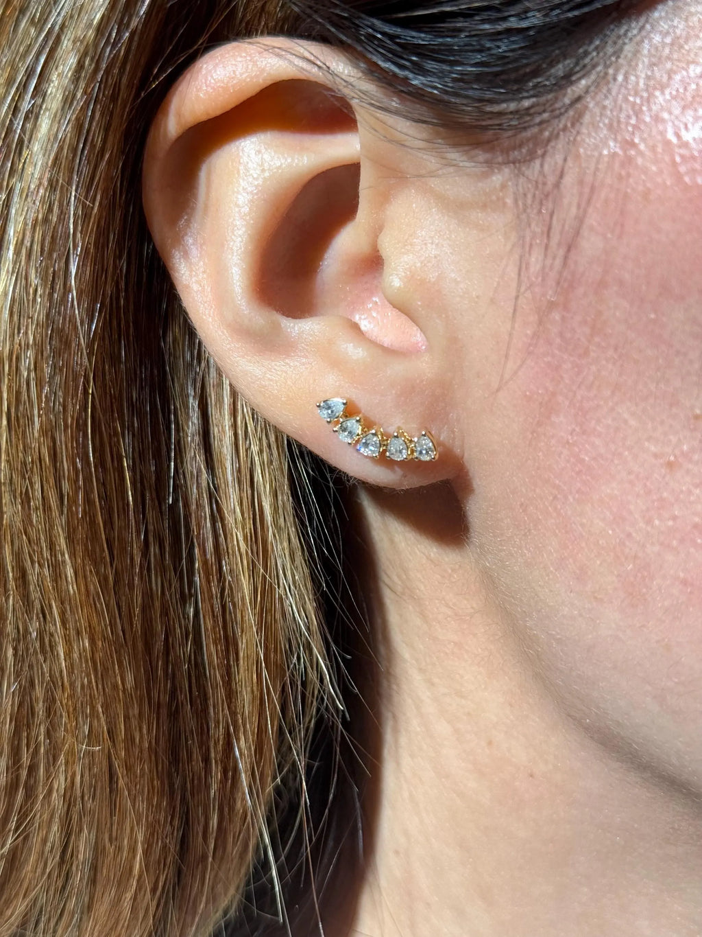 Diamond Stud Crawler Earrings in 18k Yellow Gold