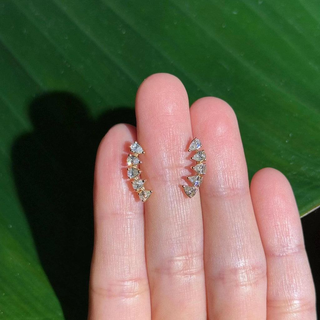 Diamond Stud Crawler Earrings in 18k Yellow Gold