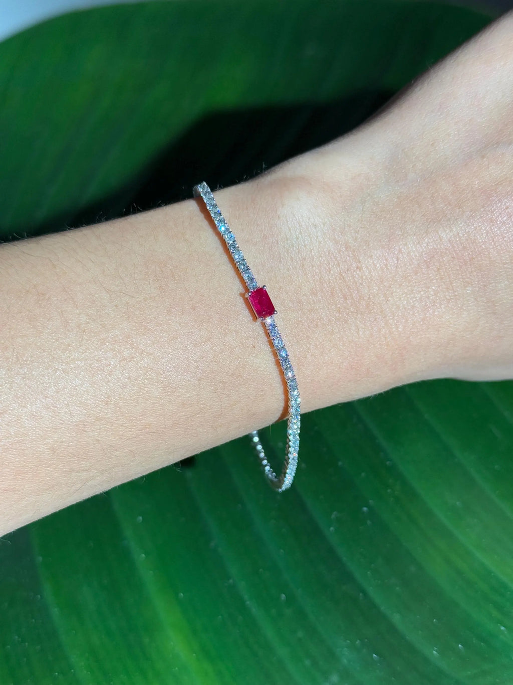 Ruby Diamond Tennis Bracelet in 14k White Gold