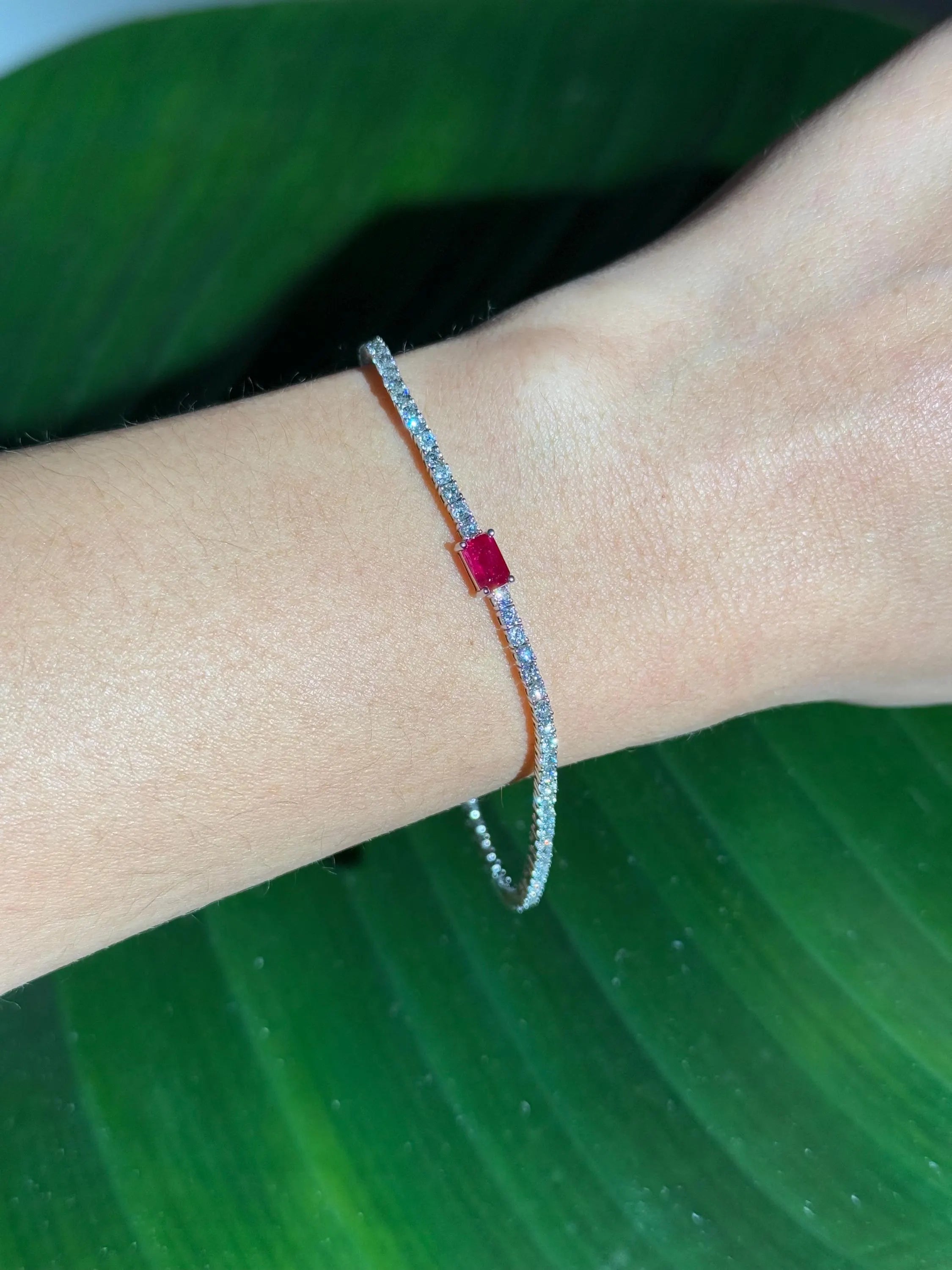 Ruby Diamond Tennis Bracelet in 14k White Gold
