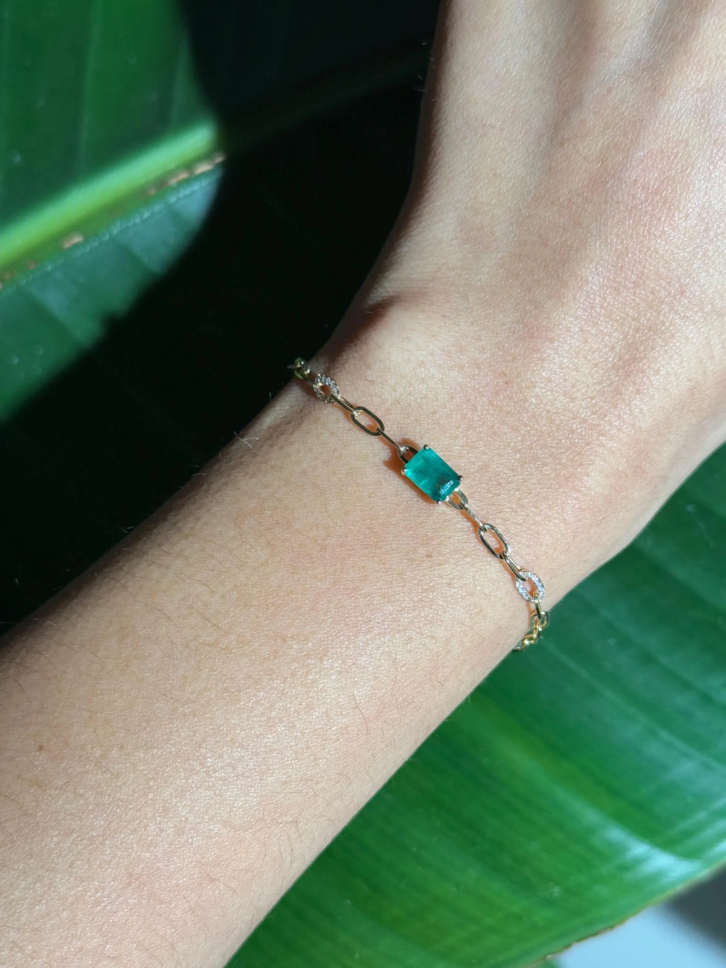 Emerald Diamond Chain Bracelet in 14k Yellow Gold