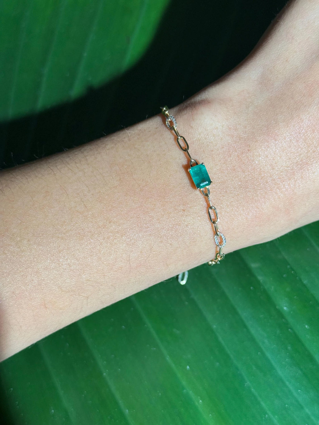 Emerald Diamond Chain Bracelet in 14k Yellow Gold