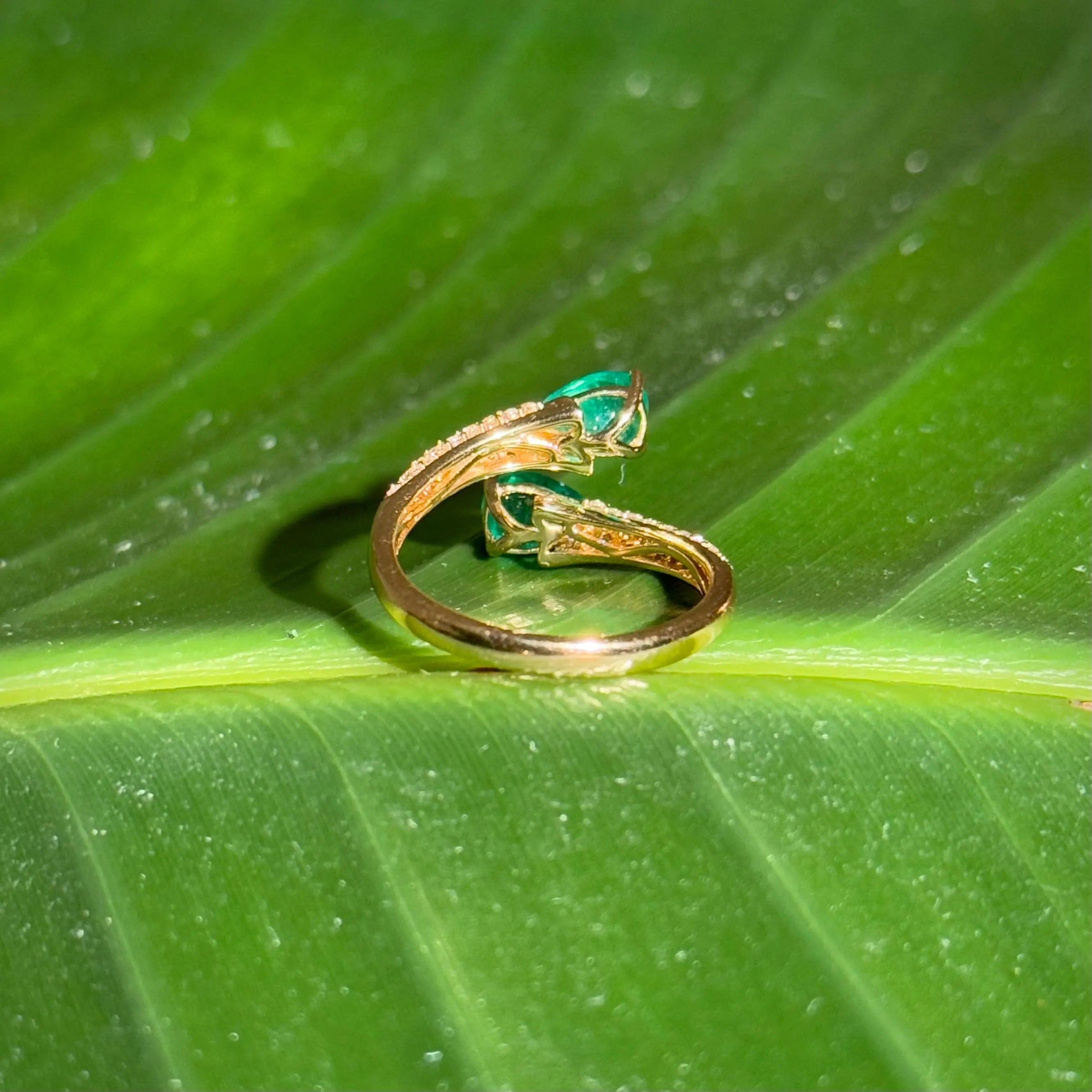 Toi et Moi Emerlad Diamond Ring in 14k Yellow Gold Size 7