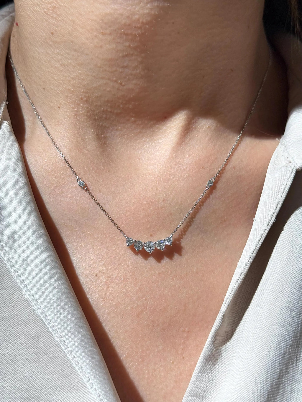 Classy Diamond Bar Necklace in 18k White Gold 18" Long Adjustable