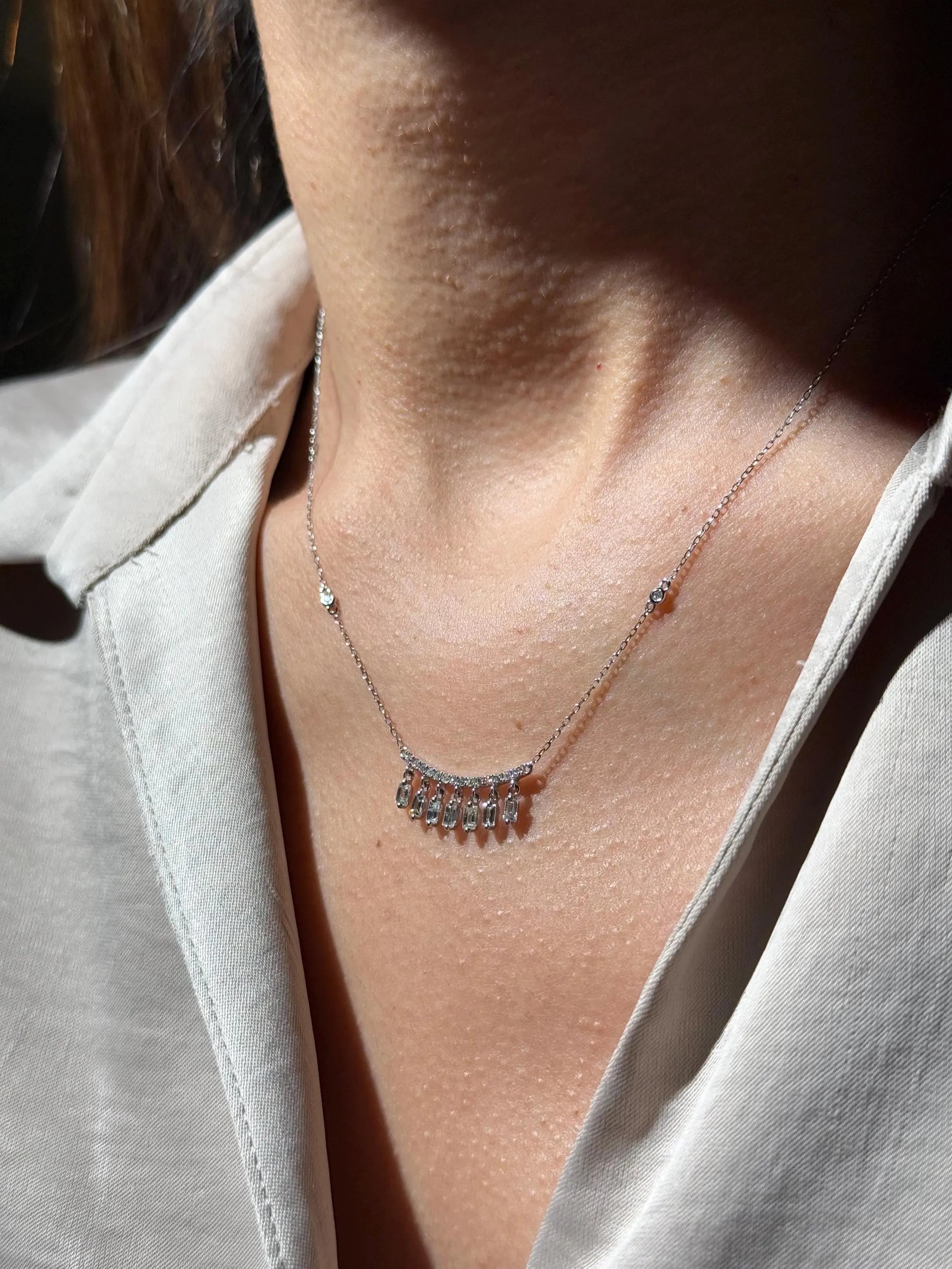 Fringe Diamond Necklace in 14k White Gold