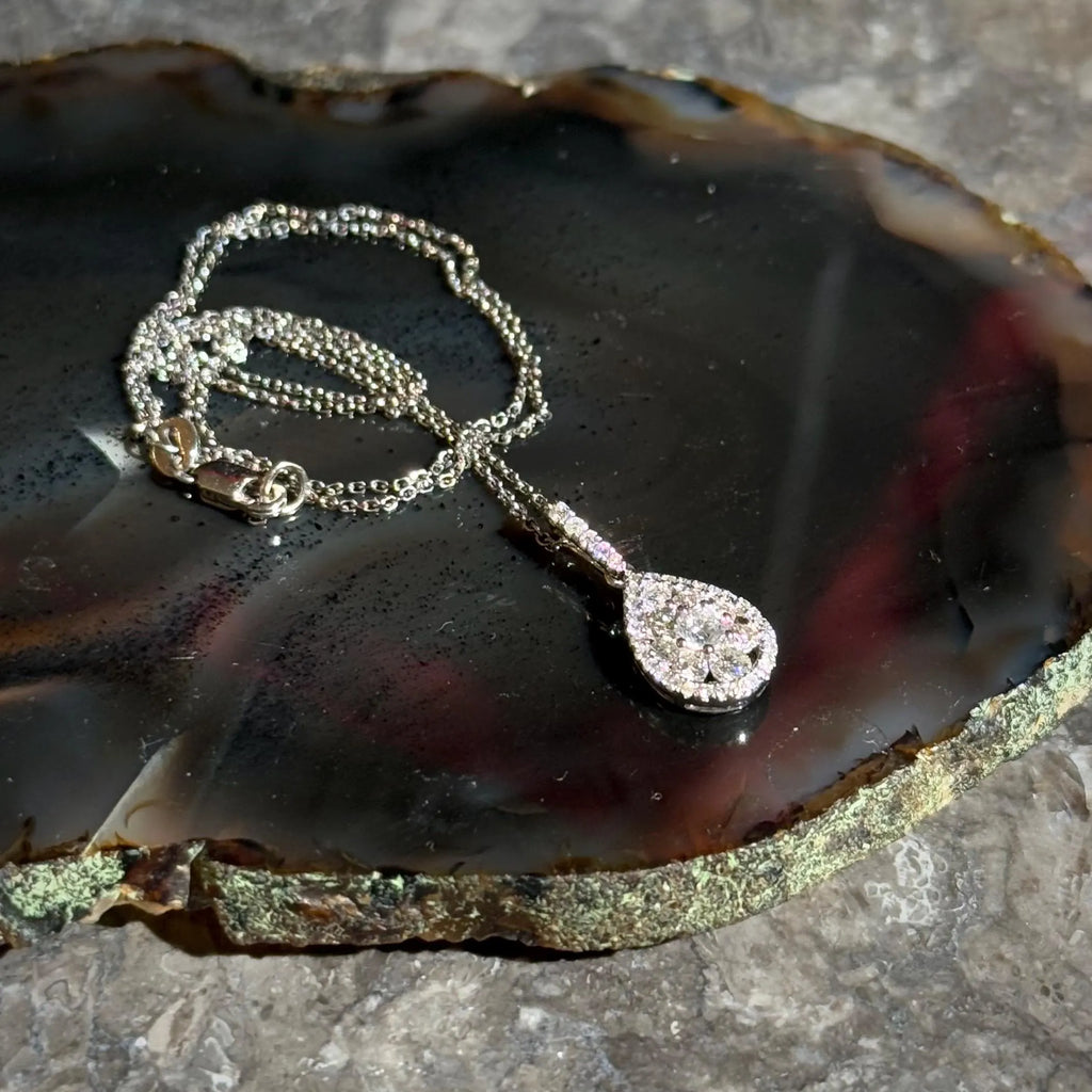 Classy Diamond Drop Necklace in 18k White Gold