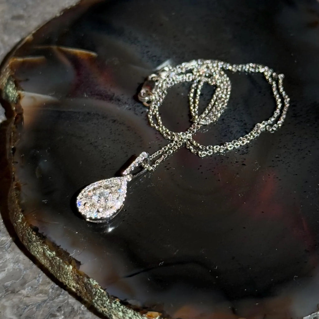 Classy Diamond Drop Necklace in 18k White Gold