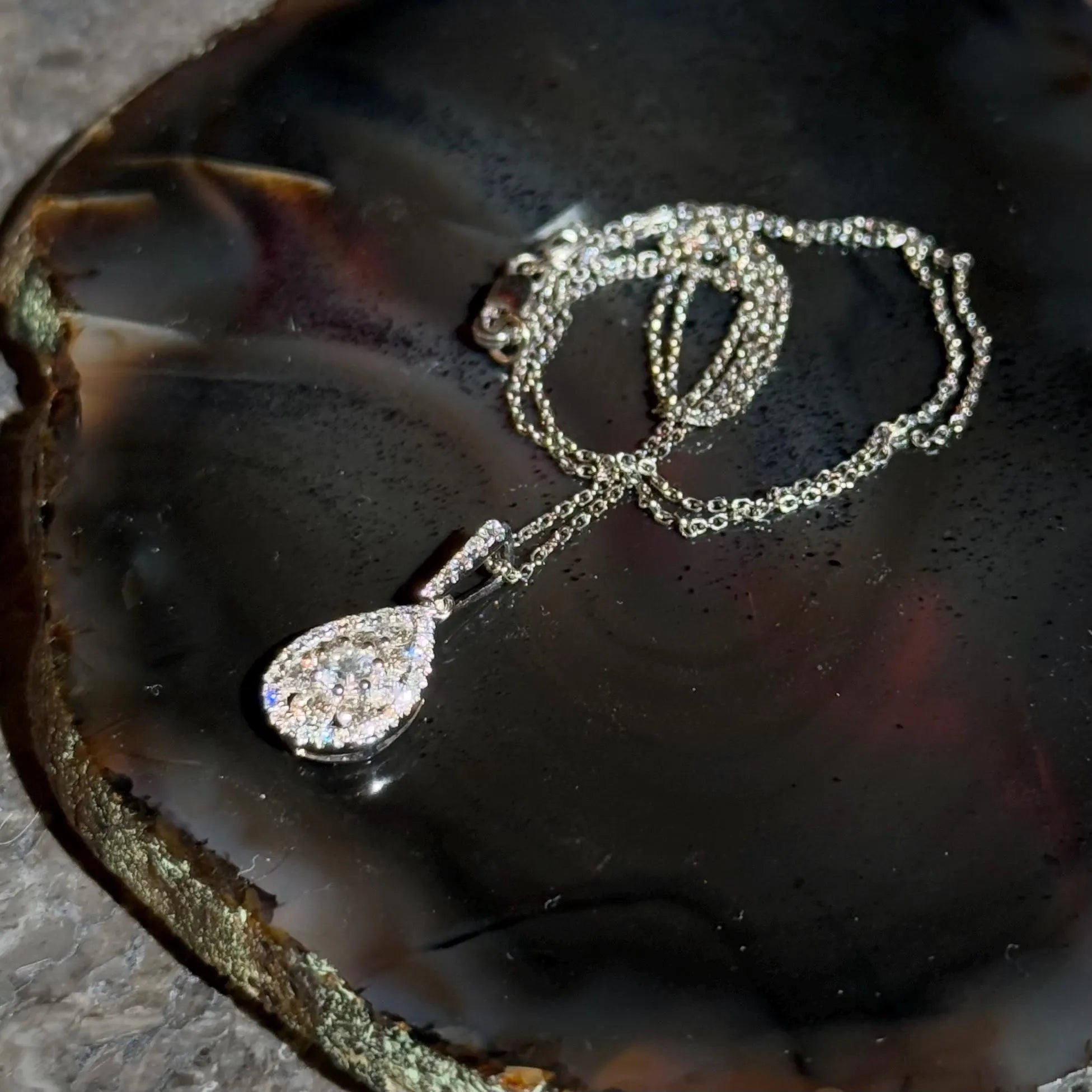 Classy Diamond Drop Necklace in 14k White Gold