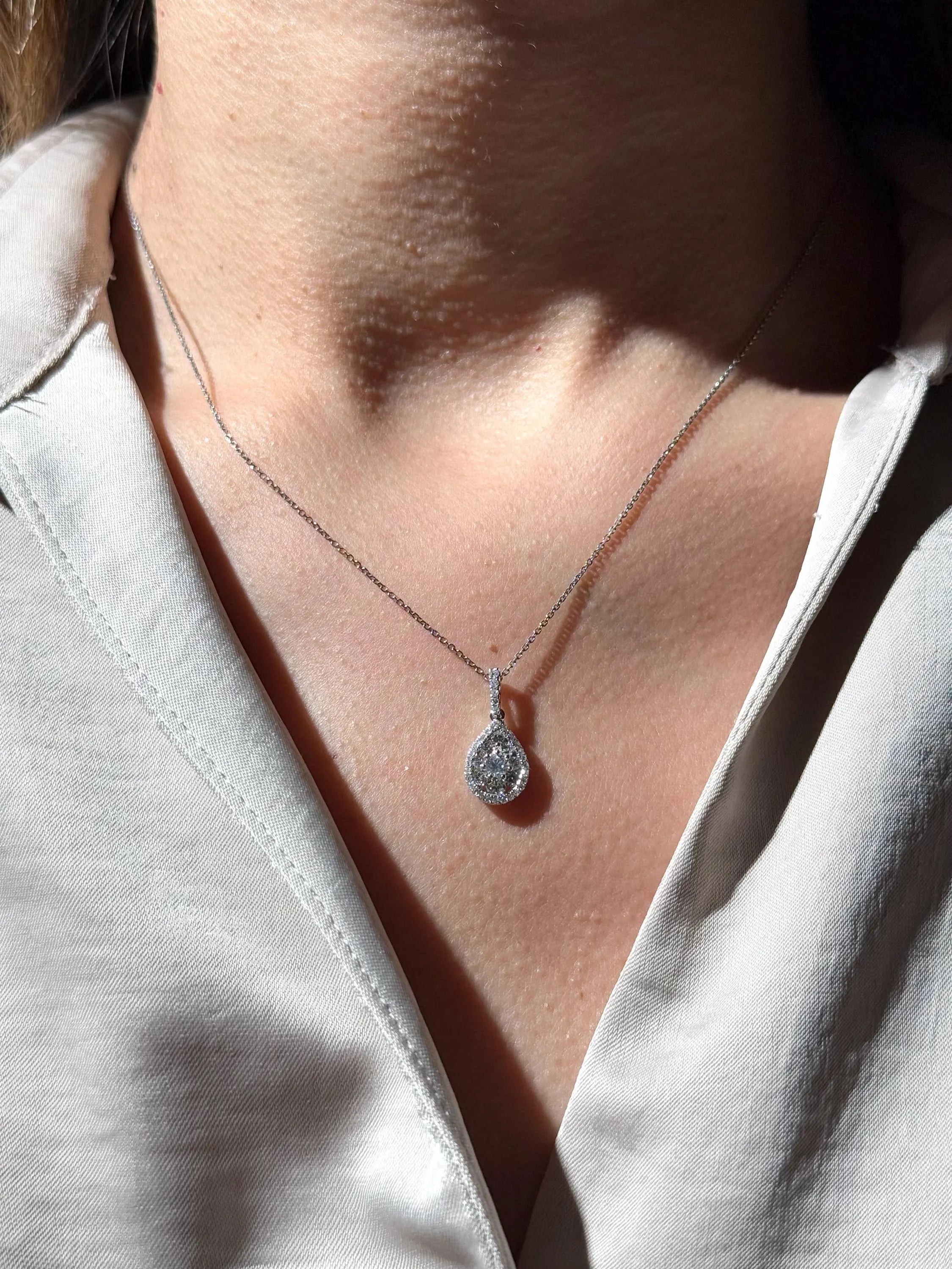 Classy Diamond Drop Necklace in 14k White Gold