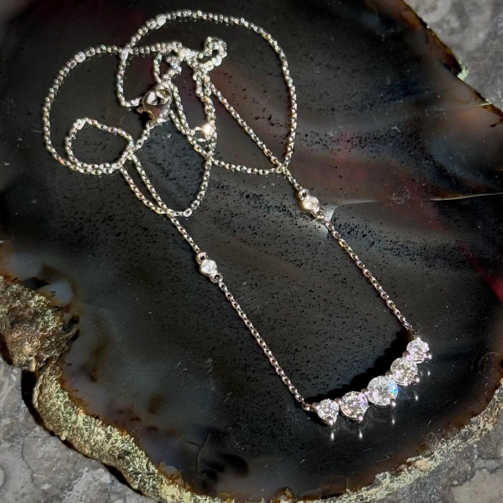 Classy Diamond Bar Necklace in 18k White Gold 18" Long Adjustable