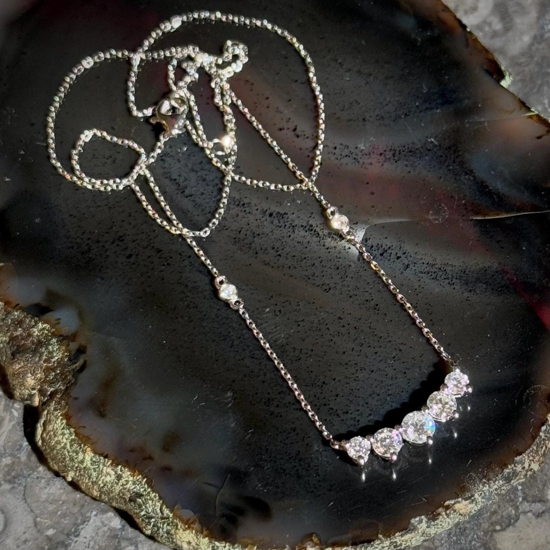 Classy Diamond Bar Necklace in 18k White Gold 18" Long Adjustable