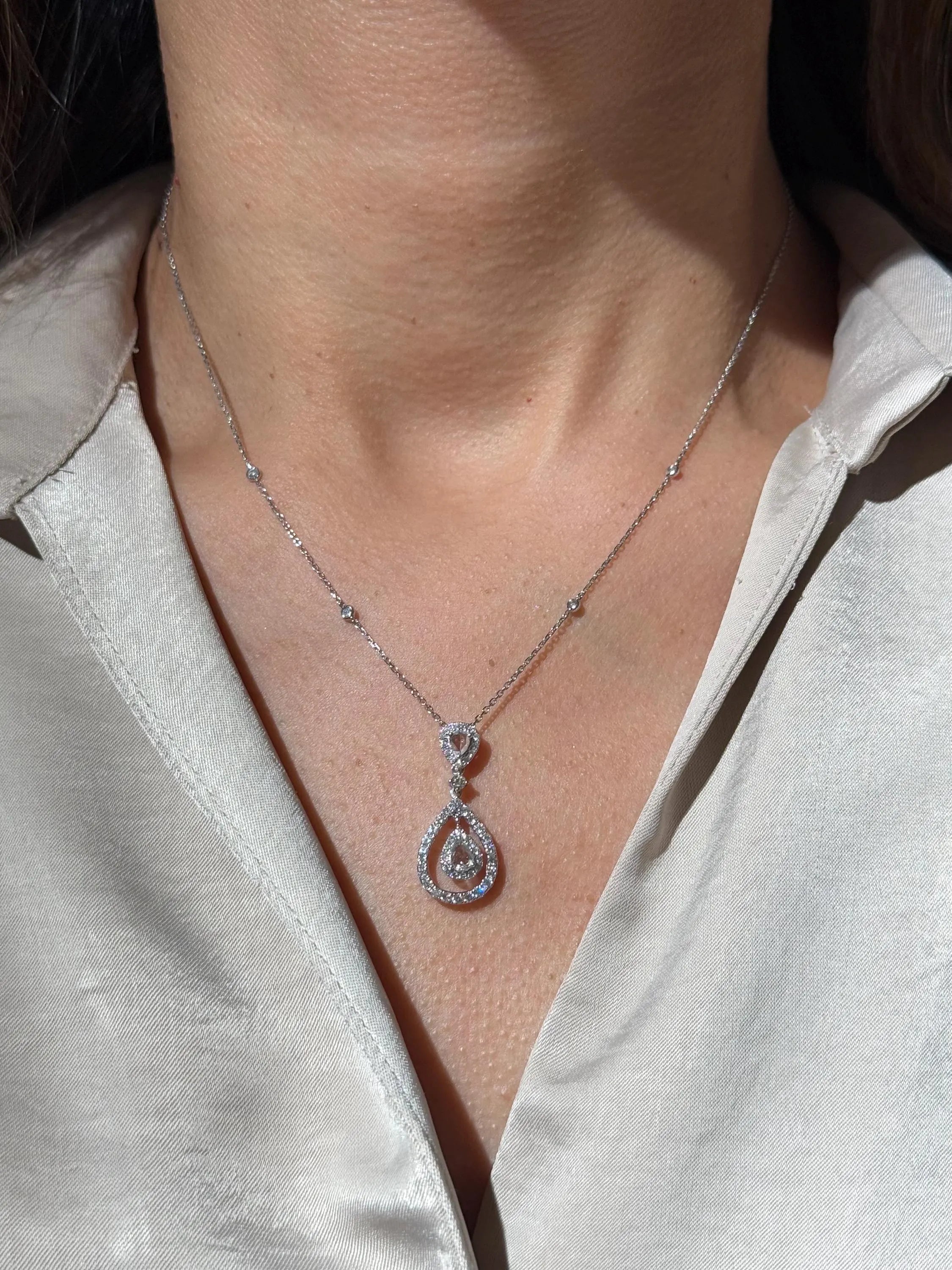 Diamond Drop Necklace in 14k White Gold 18"