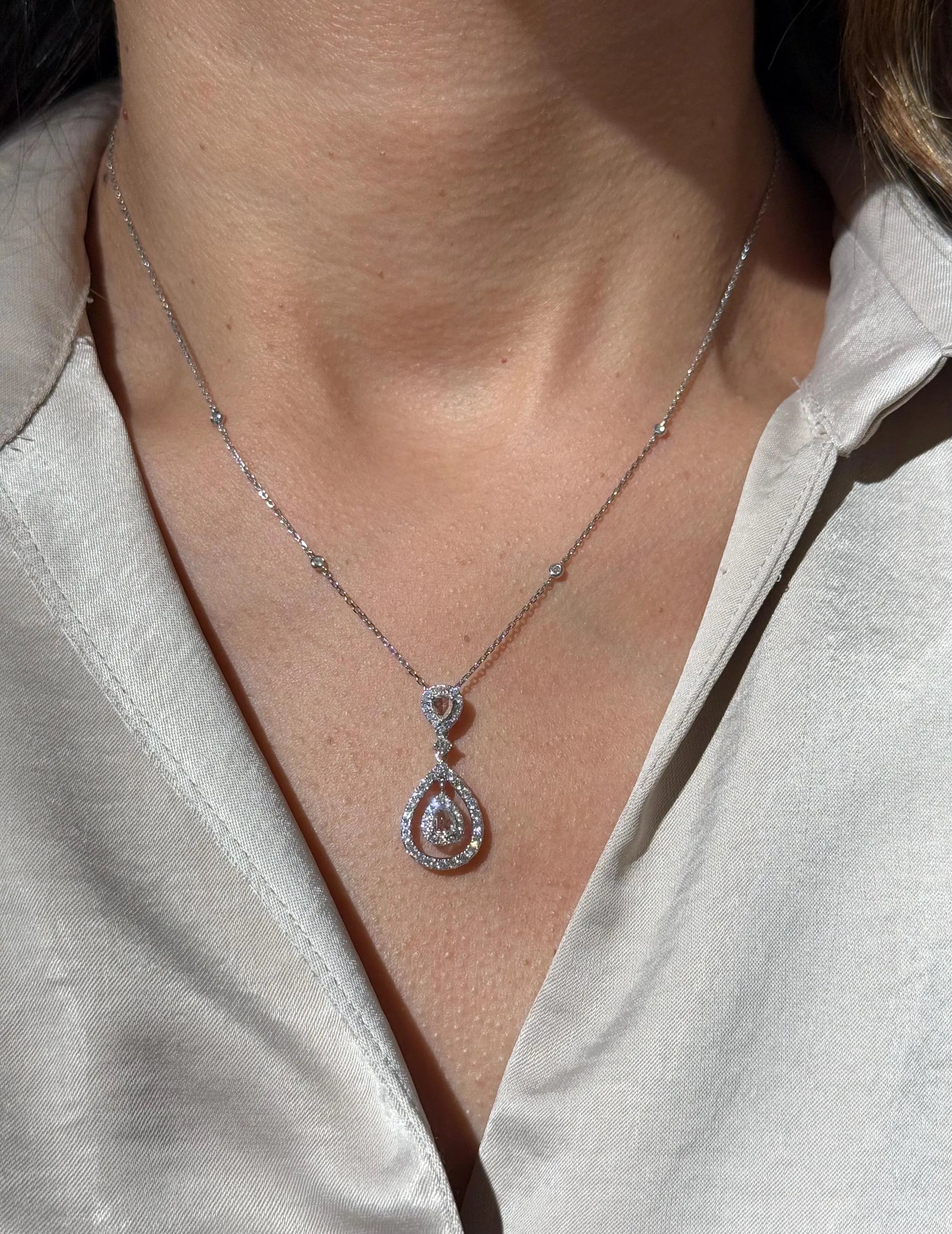 Diamond Drop Necklace in 14k White Gold 18"
