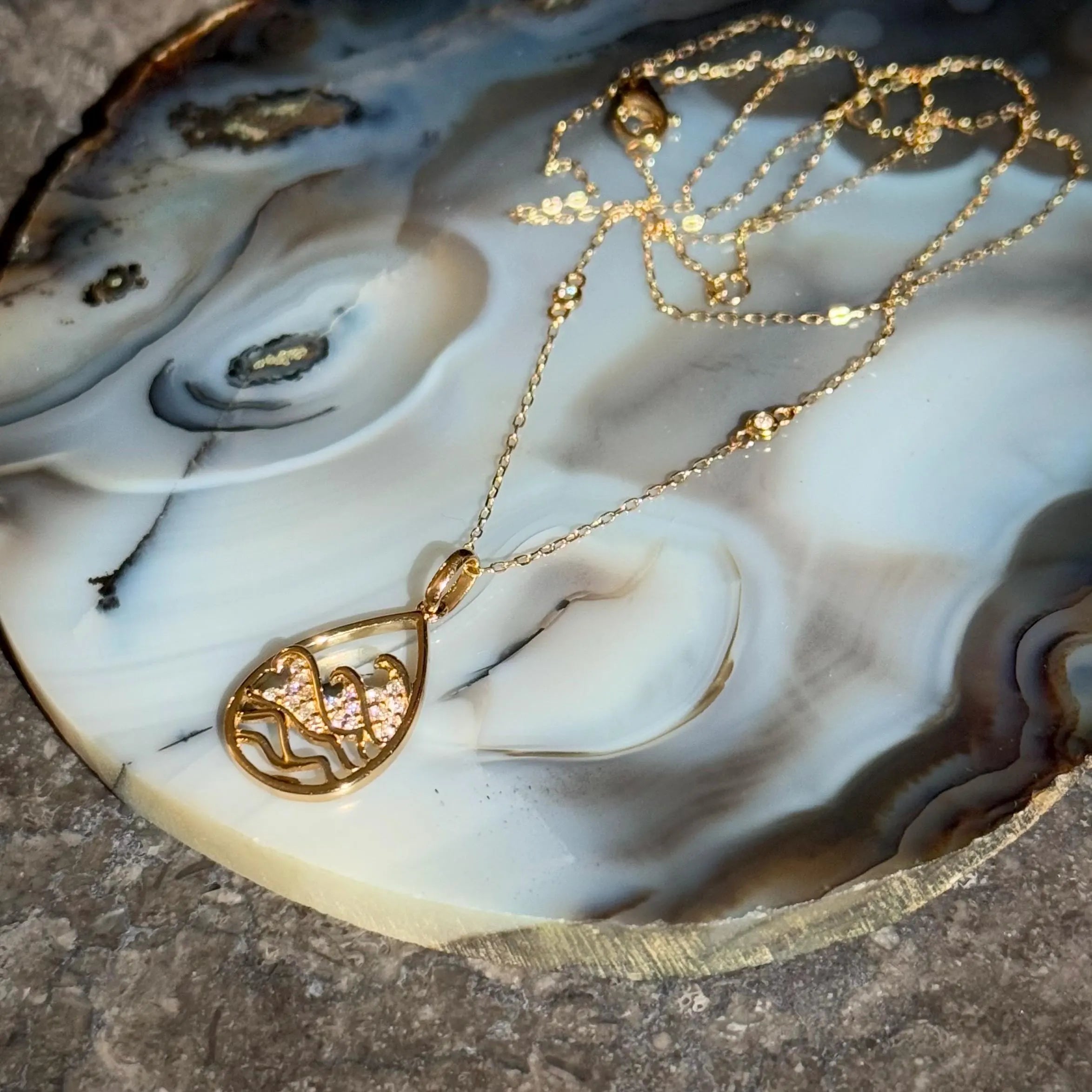 Diamond Ocean Waves Necklace in 14k Yellow Gold