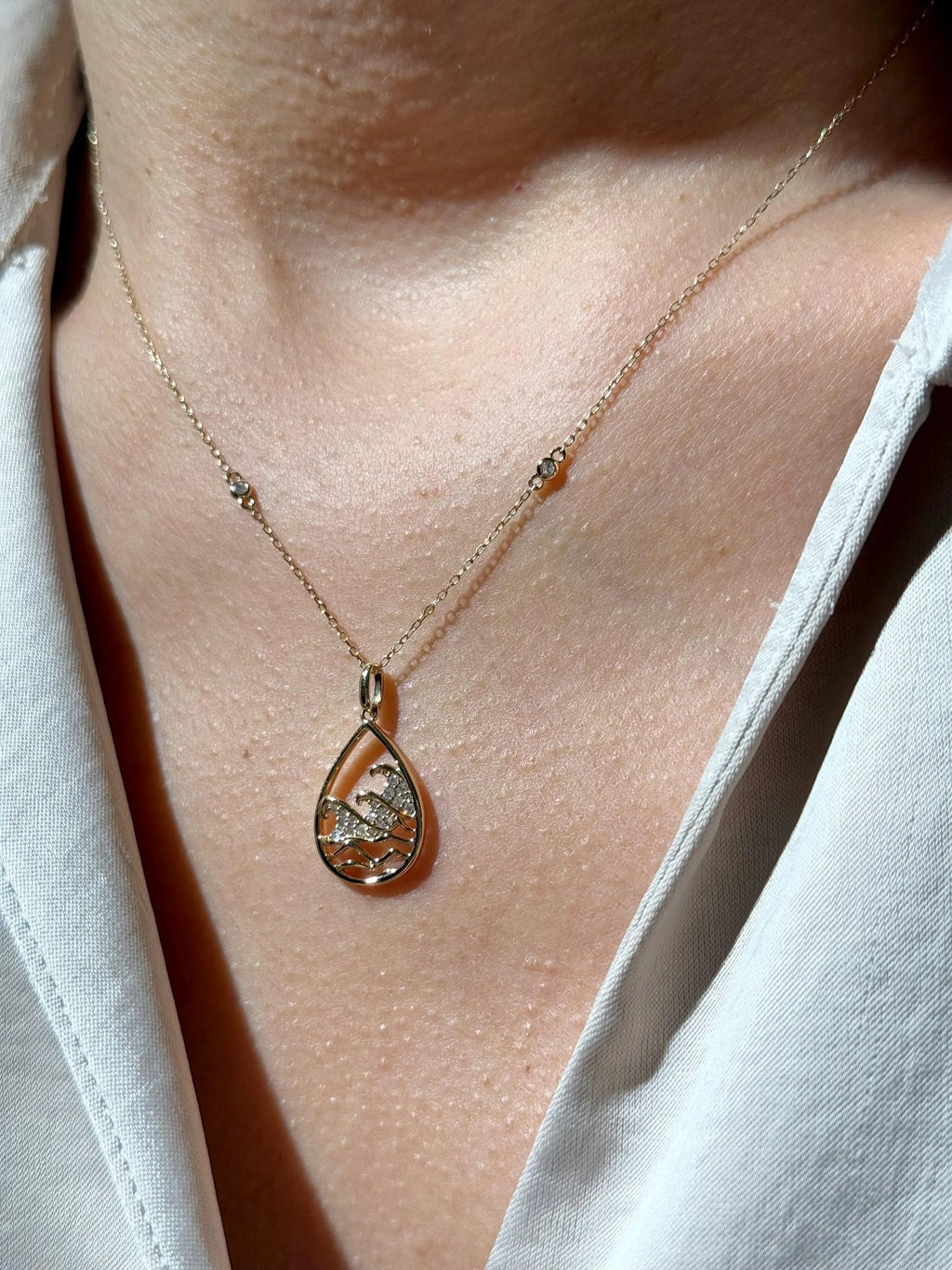 Diamond Ocean Waves Necklace in 14k Yellow Gold