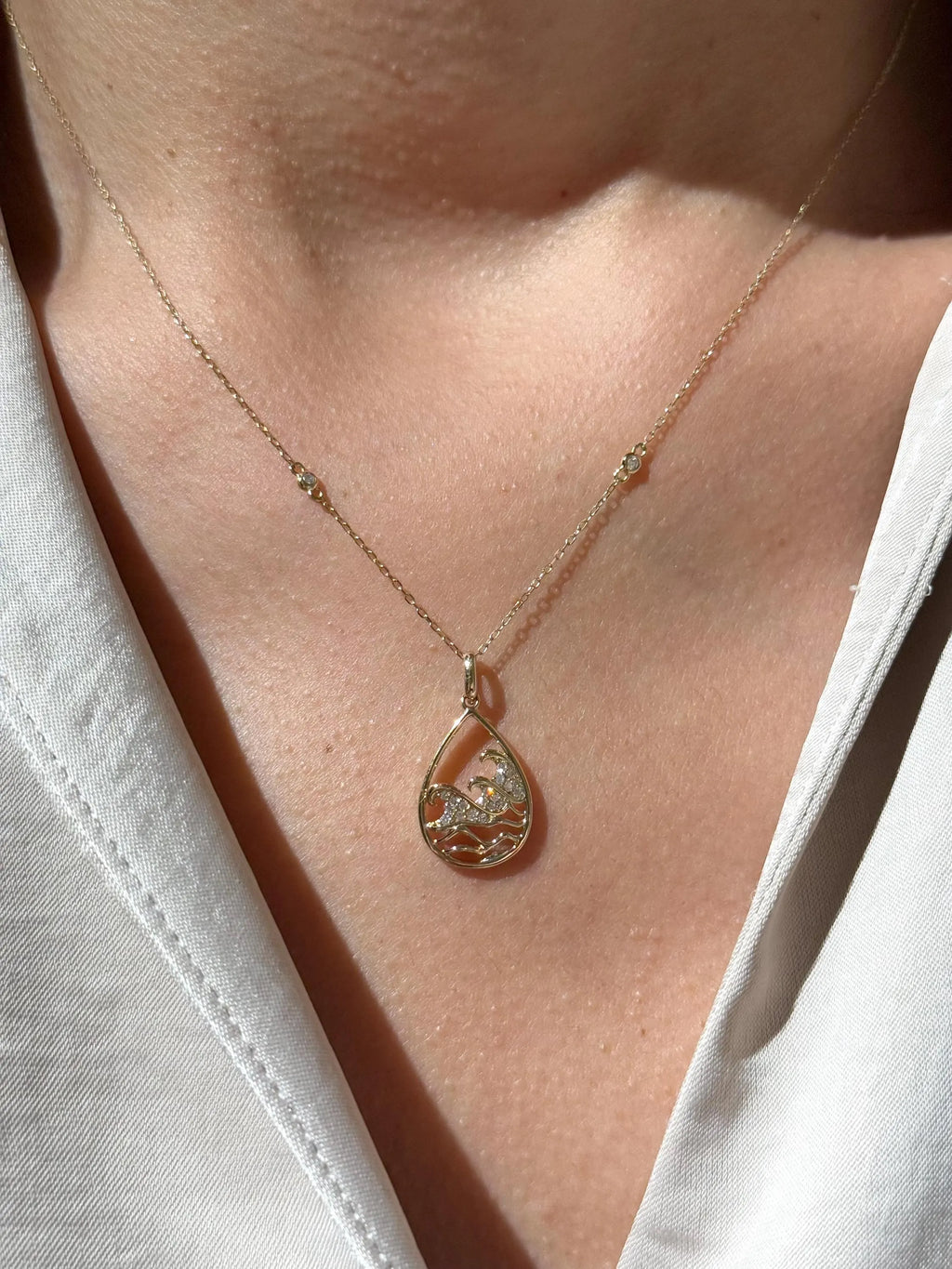 Diamond Ocean Waves Necklace in 14k Yellow Gold