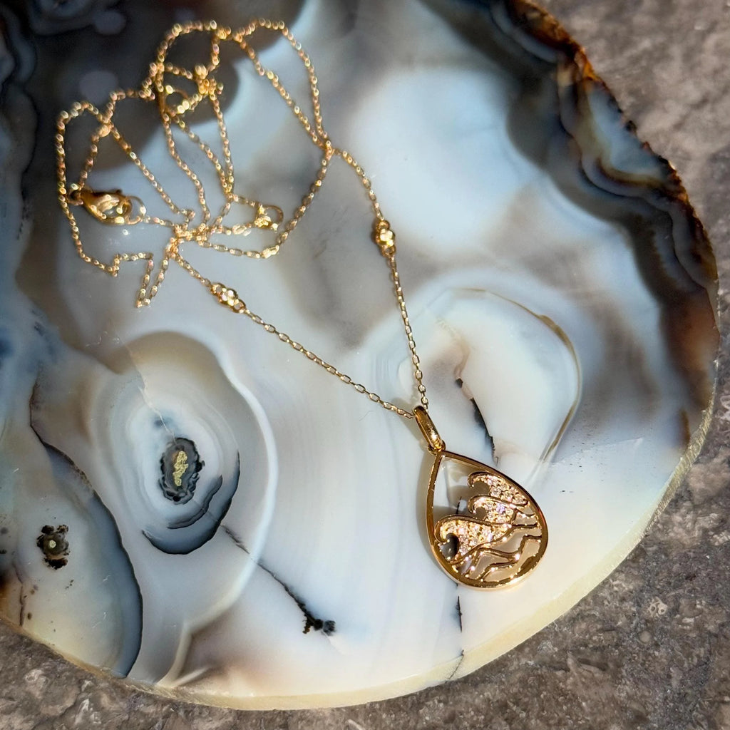 Diamond Ocean Waves Necklace in 14k Yellow Gold