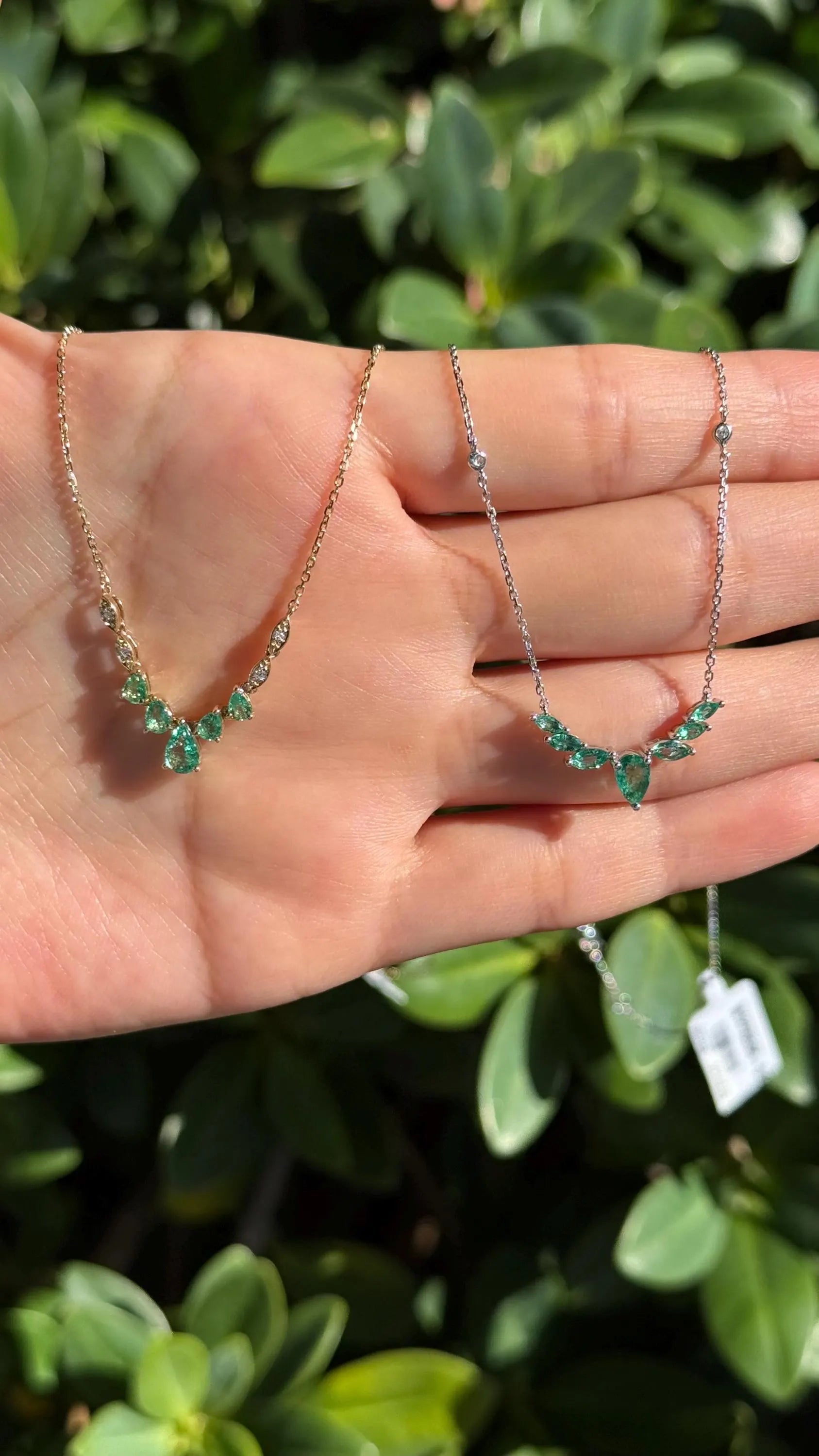 Emerald Diamond Necklace in 14k Yellow Gold