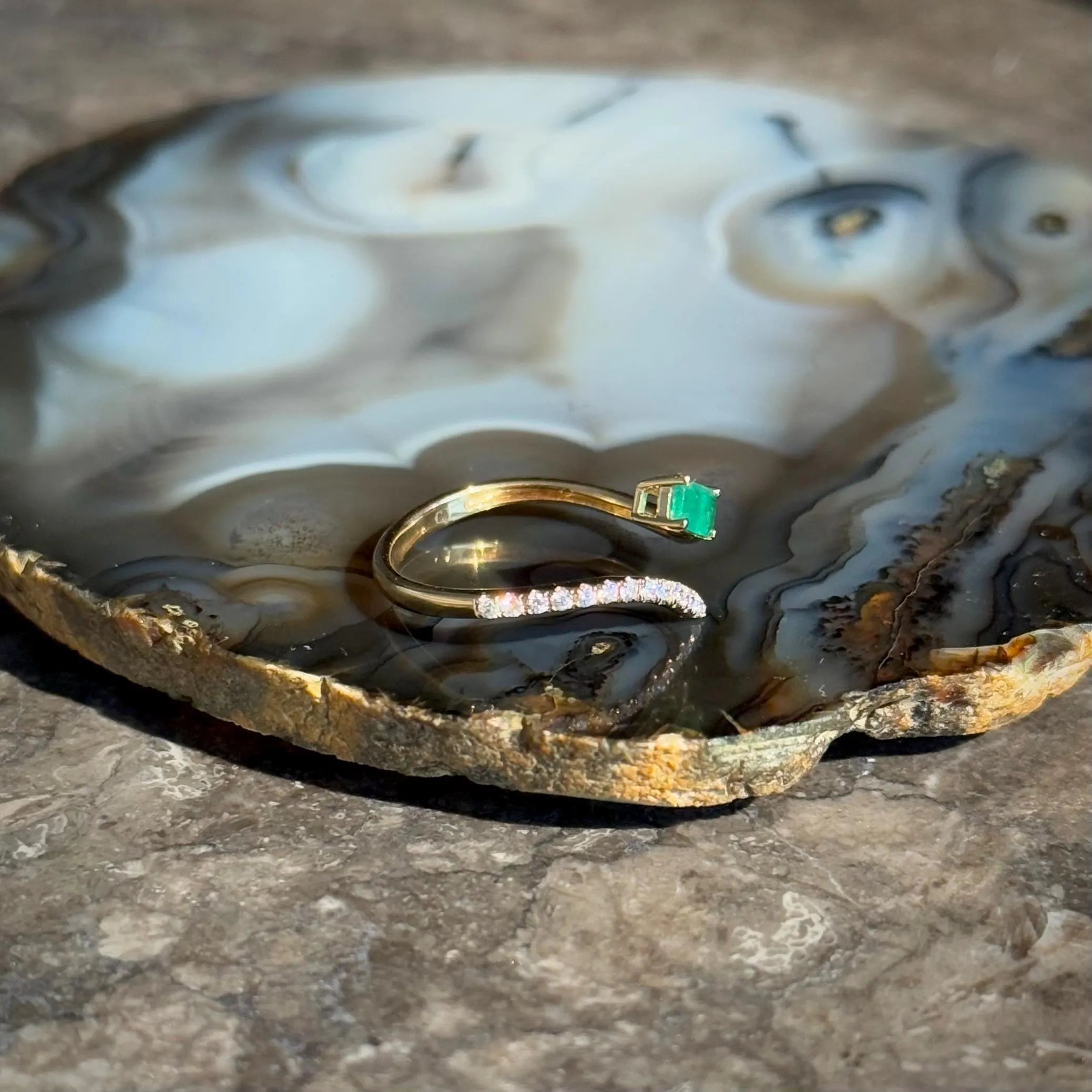 Emerald Diamond Bypass Ring in 18k Yellow Gold