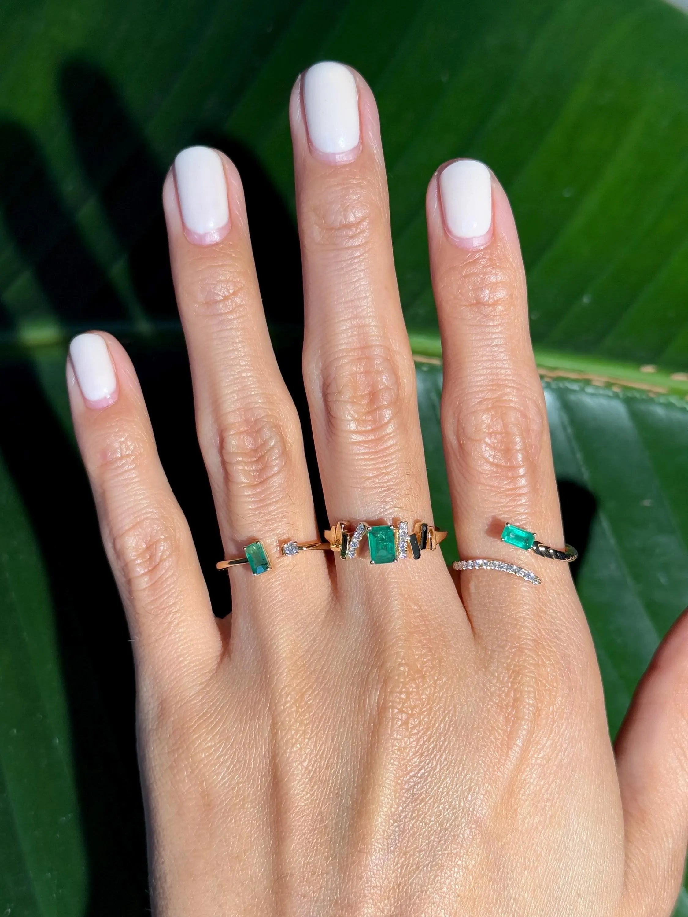 Emerald Diamond Bypass Ring in 18k Yellow Gold