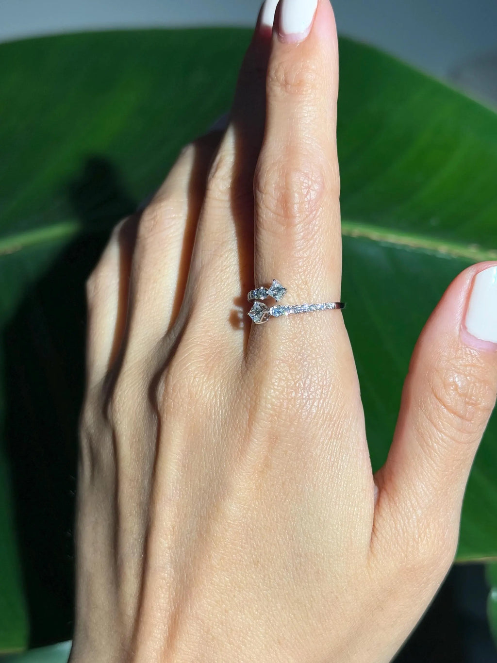 Princess Diamond Bypass Ring in 14k White Gold