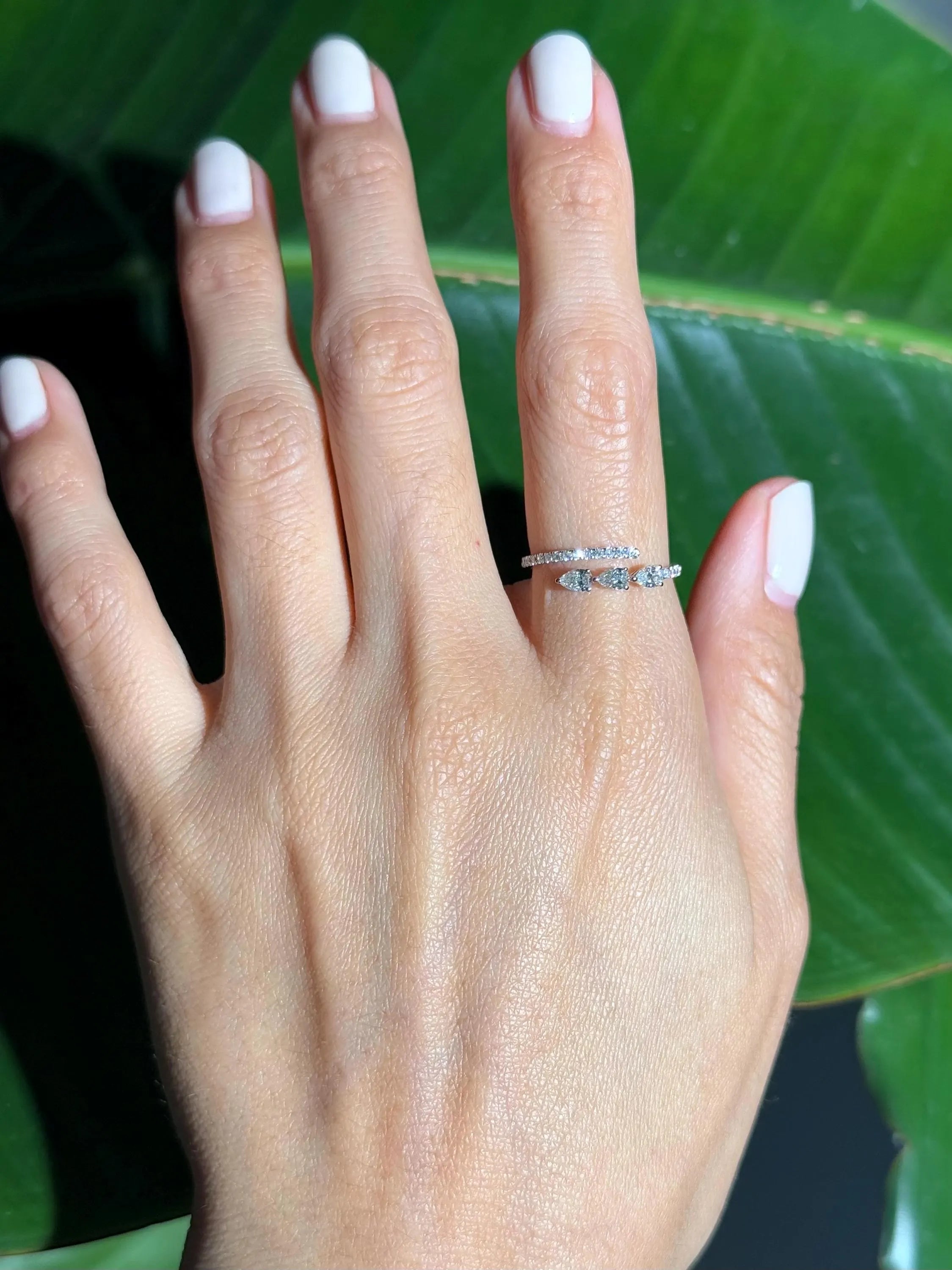 Classy Diamond Bypass Ring in 18k White Gold