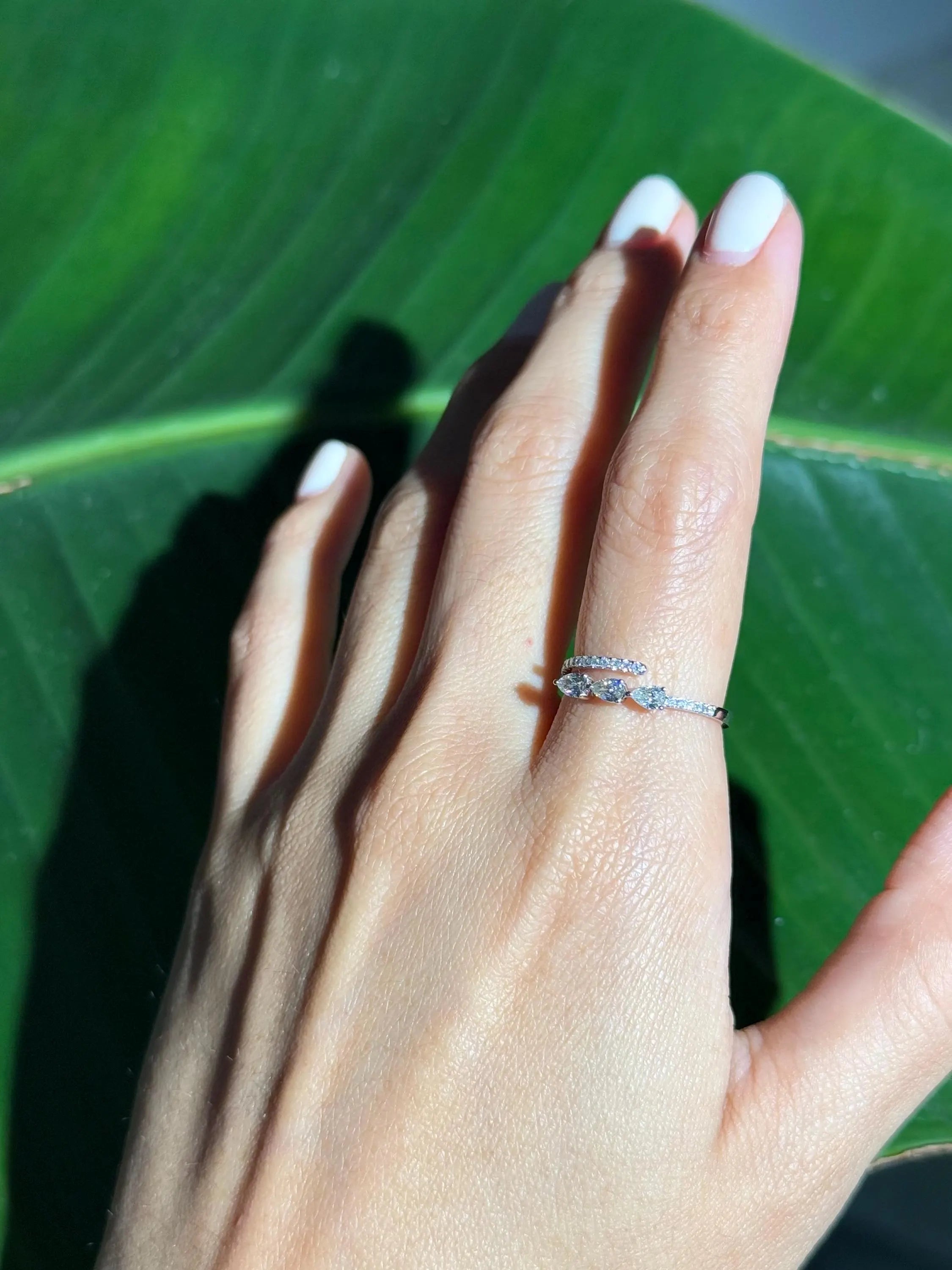 Classy Diamond Bypass Ring in 18k White Gold