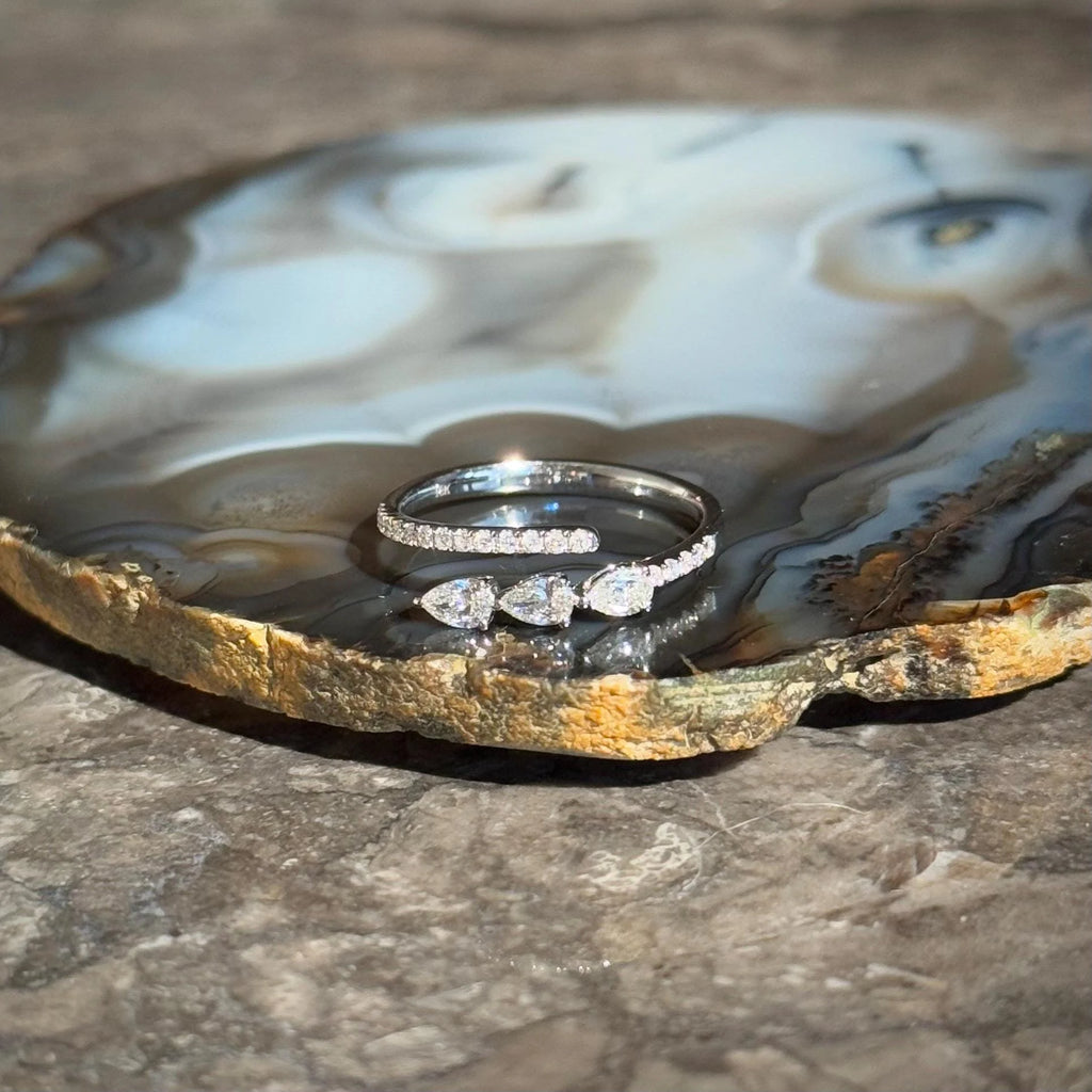 Classy Diamond Bypass Ring in 18k White Gold