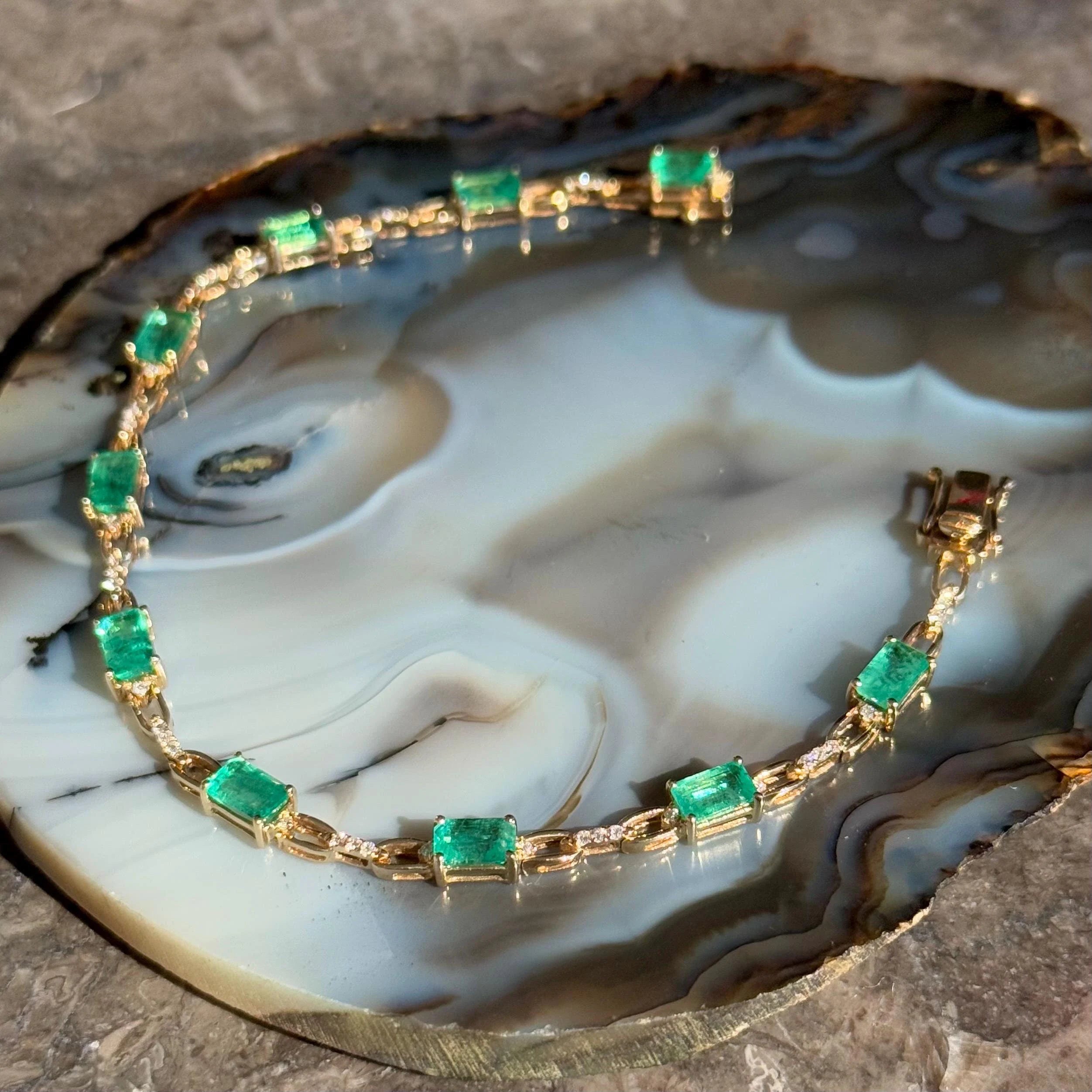 Emerald Diamond Chain Bracelet in 14k Yellow Gold
