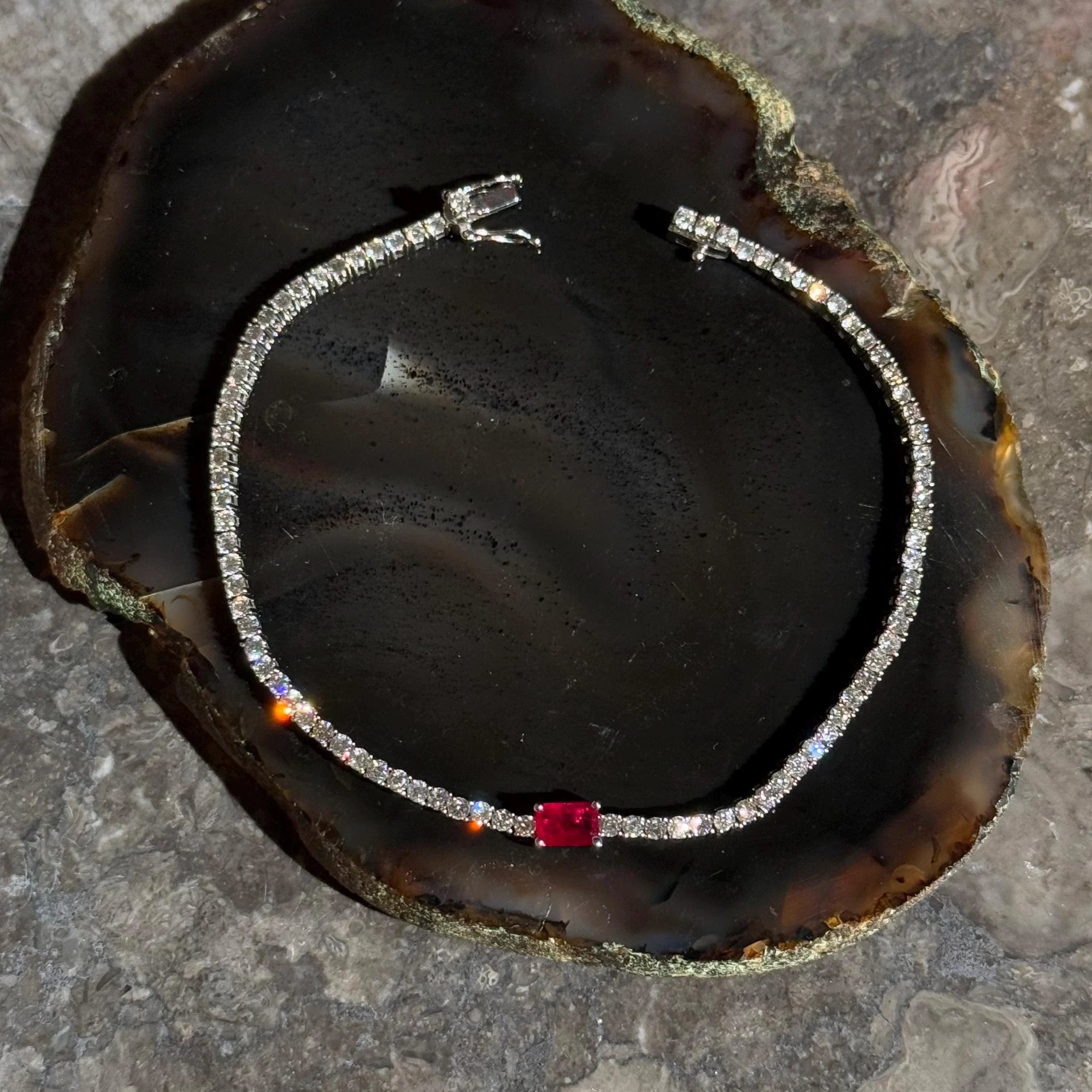 Ruby Diamond Tennis Bracelet in 14k White Gold