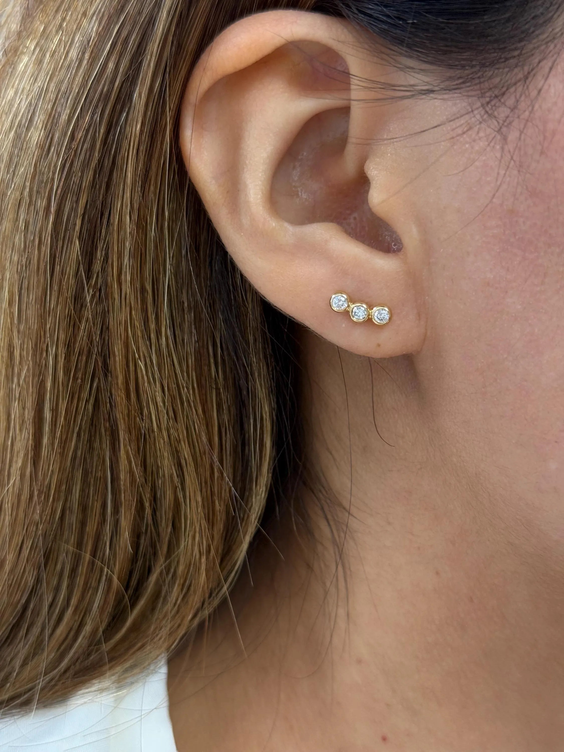 Diamond Stud Crawler Earrings in 14k Yellow Gold