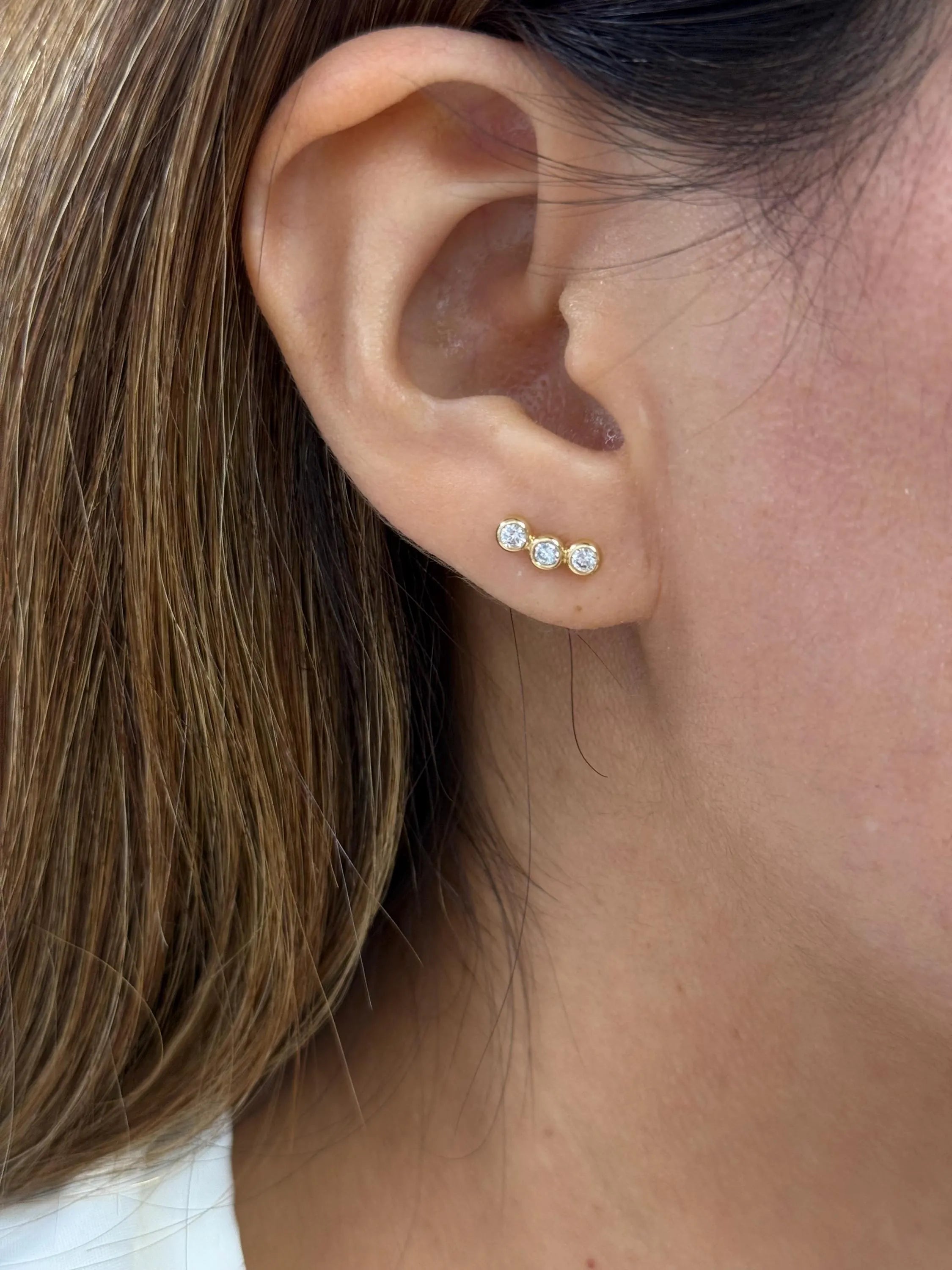 Diamond Stud Crawler Earrings in 14k Yellow Gold