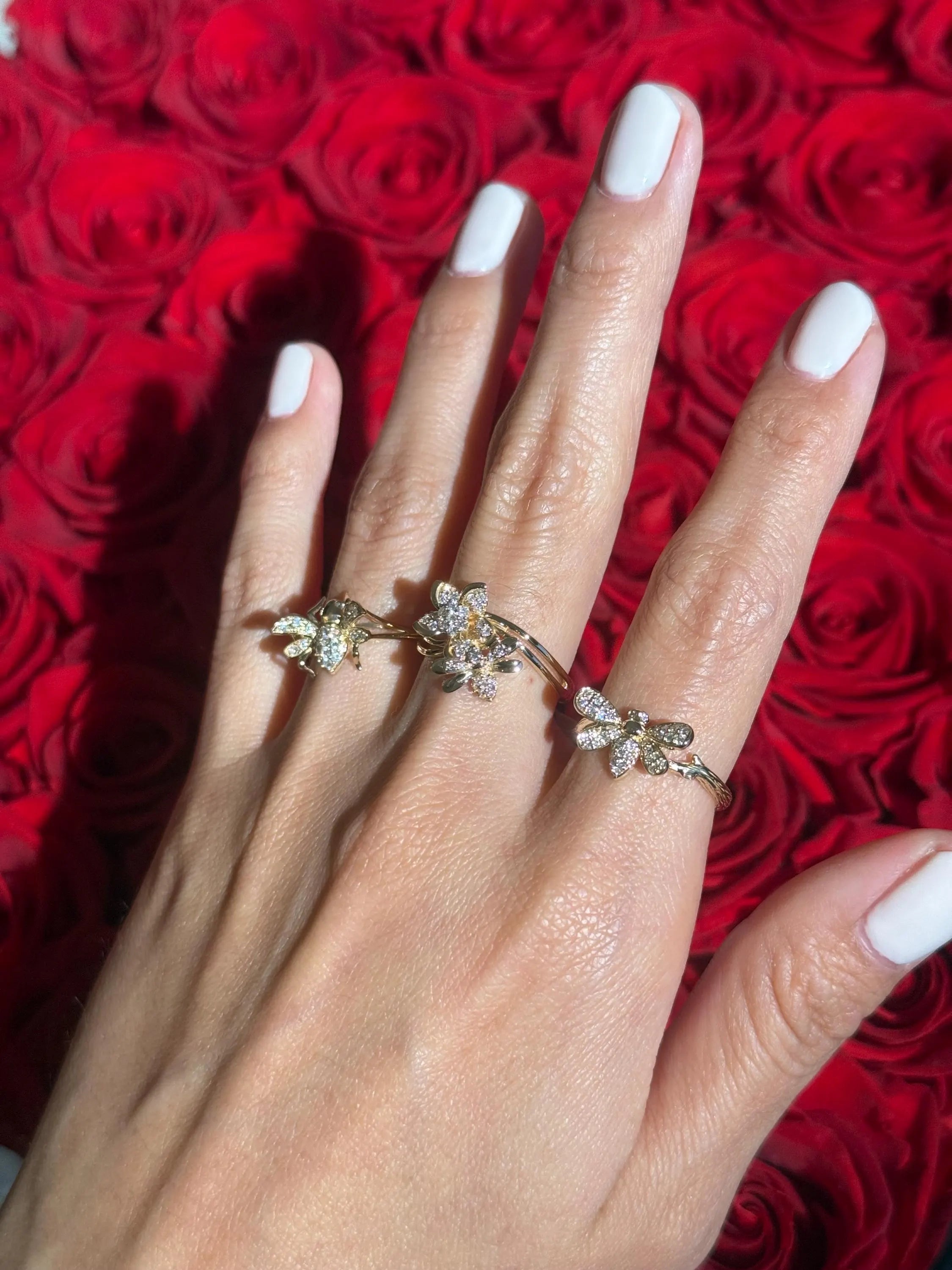 Floral Beetle Diamond Ring in 14k Yellow Gold