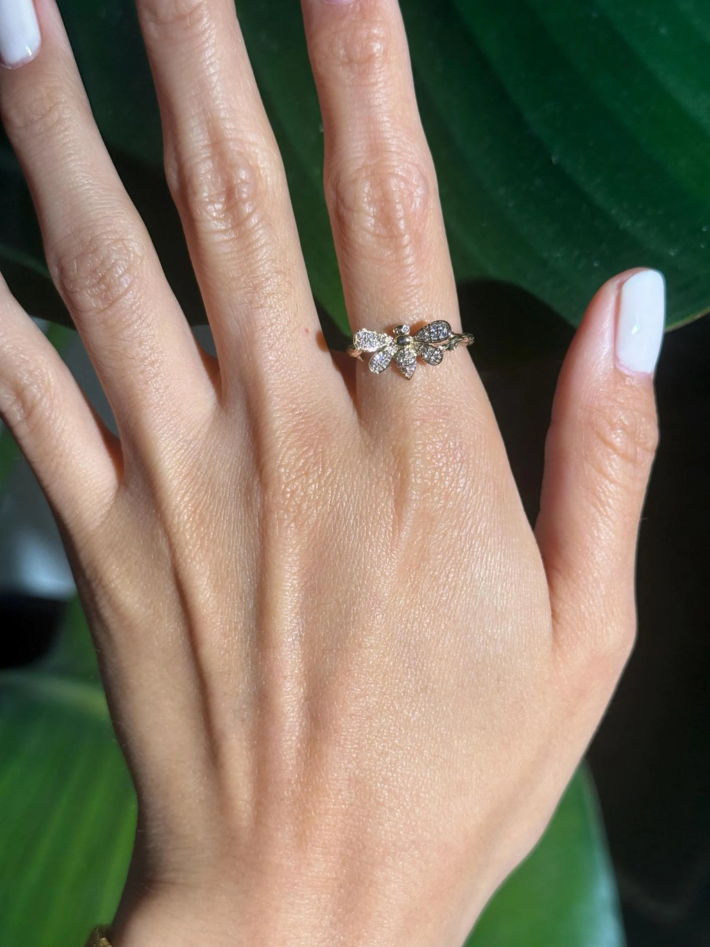 Beetle Bee Diamond Ring in 14k Yellow Gold