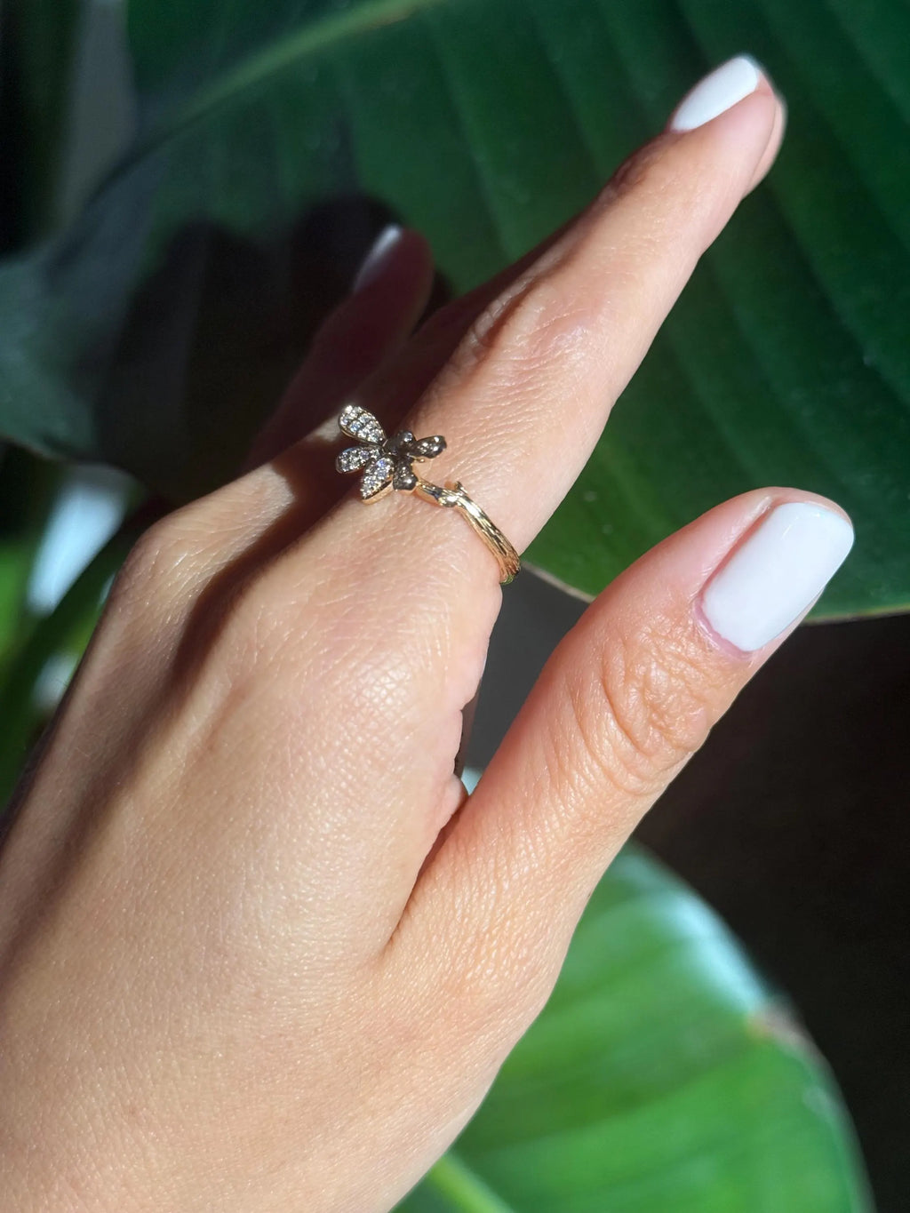 Beetle Bee Diamond Ring in 14k Yellow Gold